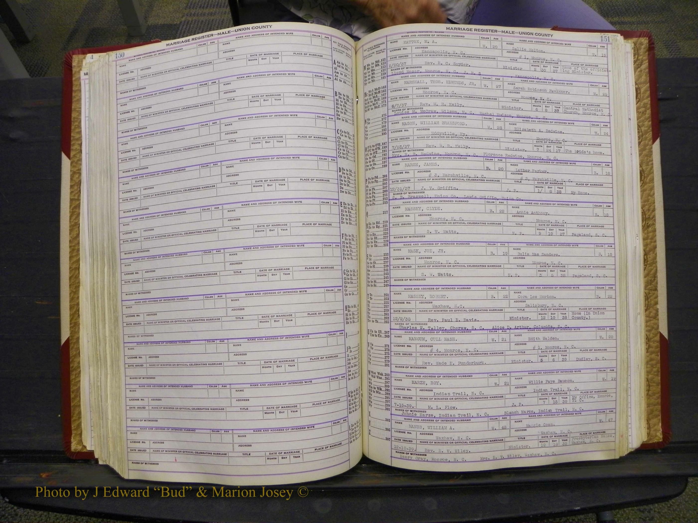 Union Co, NC Marriage Book 10, A-Z, 1937-1965 (196).JPG