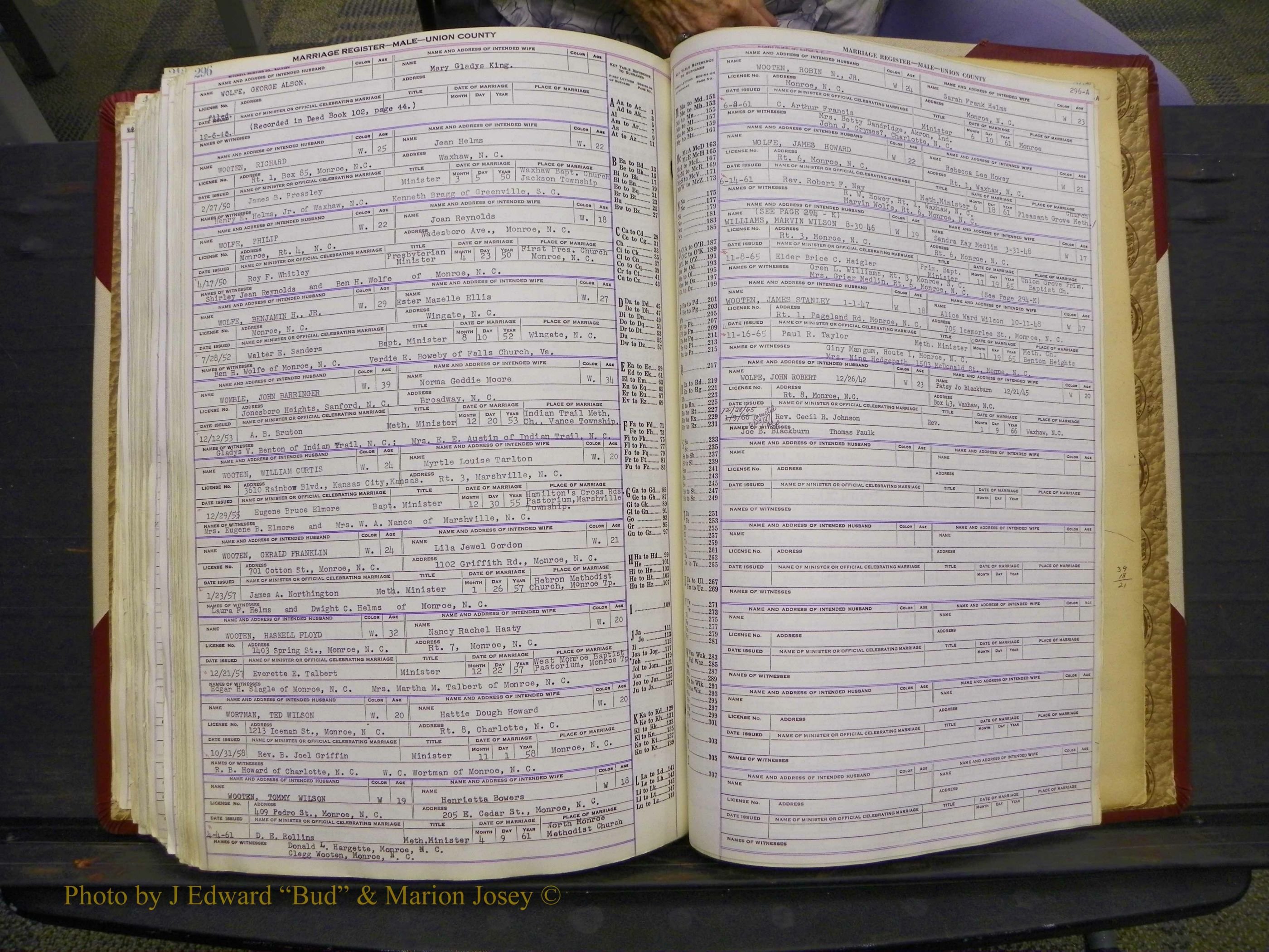 Union Co, NC Marriage Book 10, A-Z, 1937-1965 (362).JPG