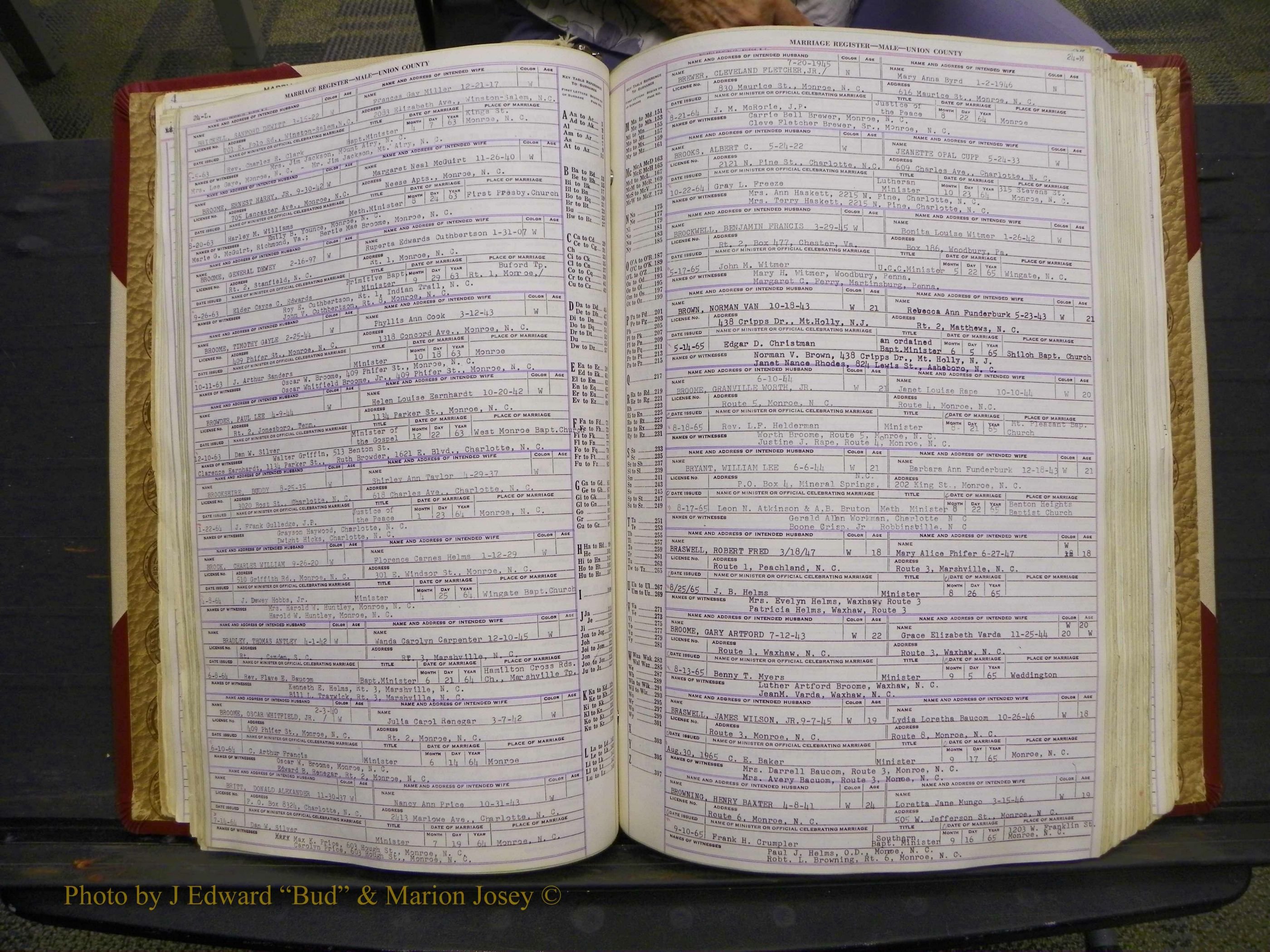 Union Co, NC Marriage Book 10, A-Z, 1937-1965 (42).JPG