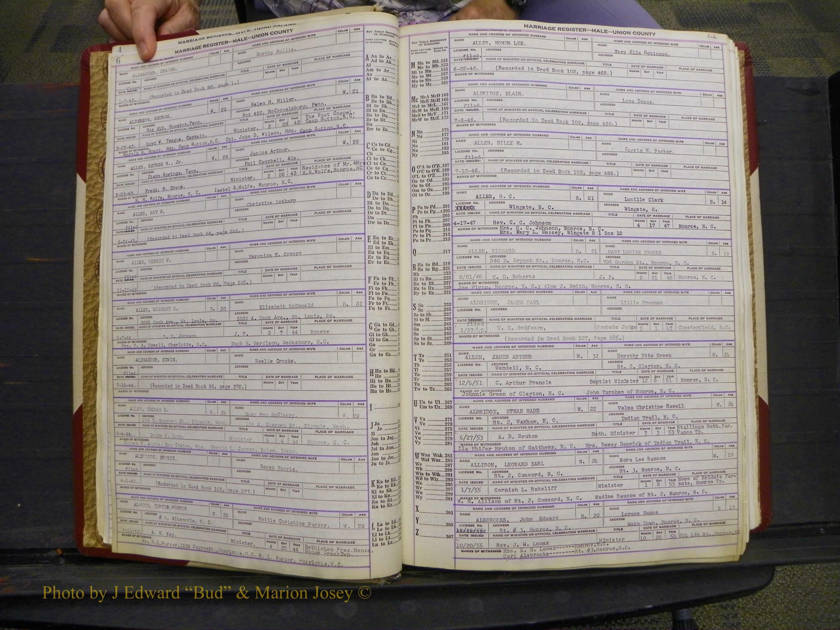 Union Co, NC Marriage Book 10, A-Z, 1937-1965 (6).JPG