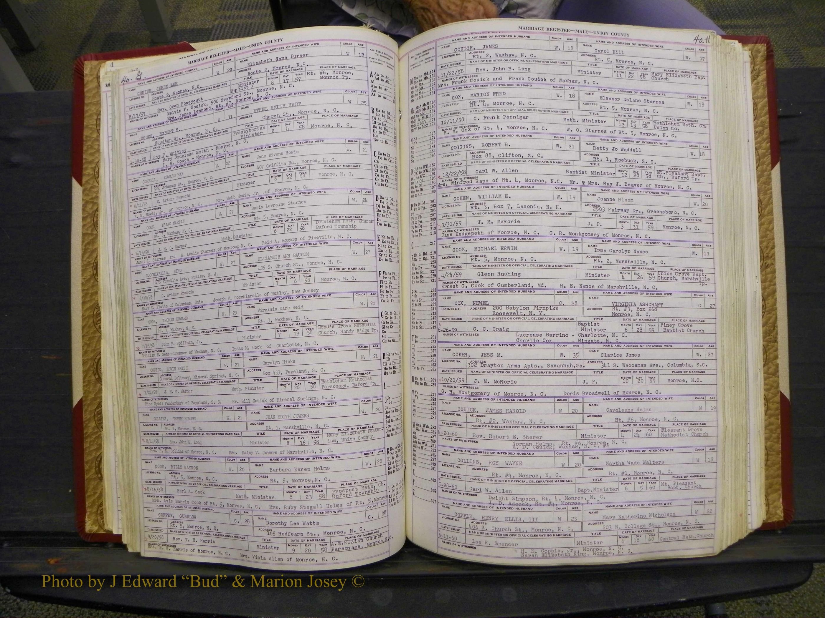 Union Co, NC Marriage Book 10, A-Z, 1937-1965 (61).JPG