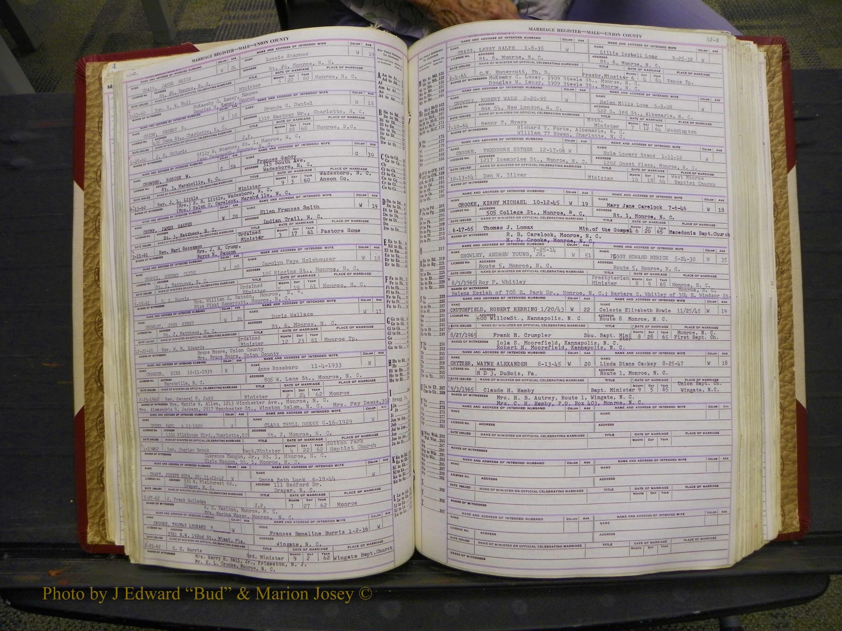 Union Co, NC Marriage Book 10, A-Z, 1937-1965 (66).JPG