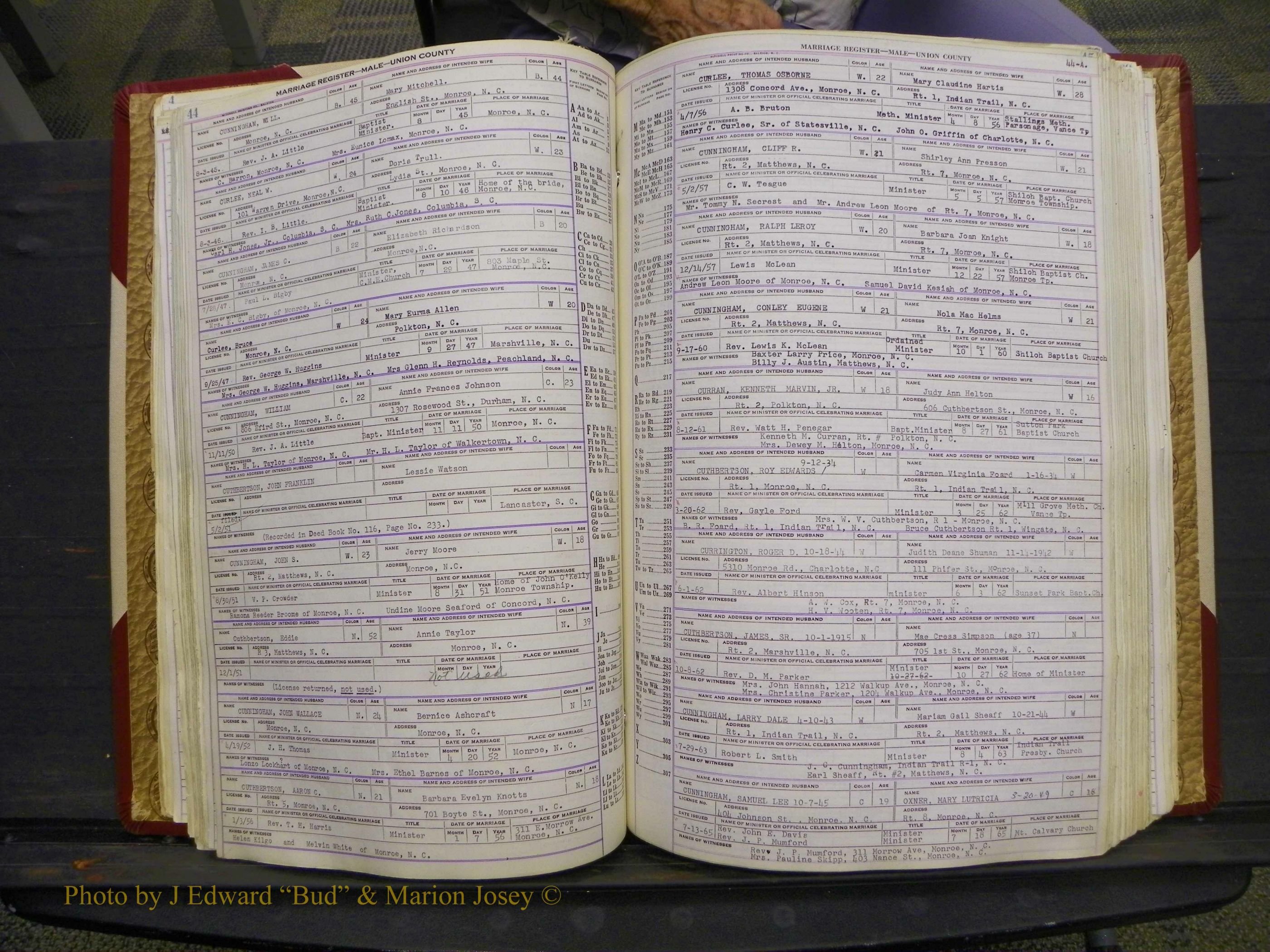 Union Co, NC Marriage Book 10, A-Z, 1937-1965 (69).JPG