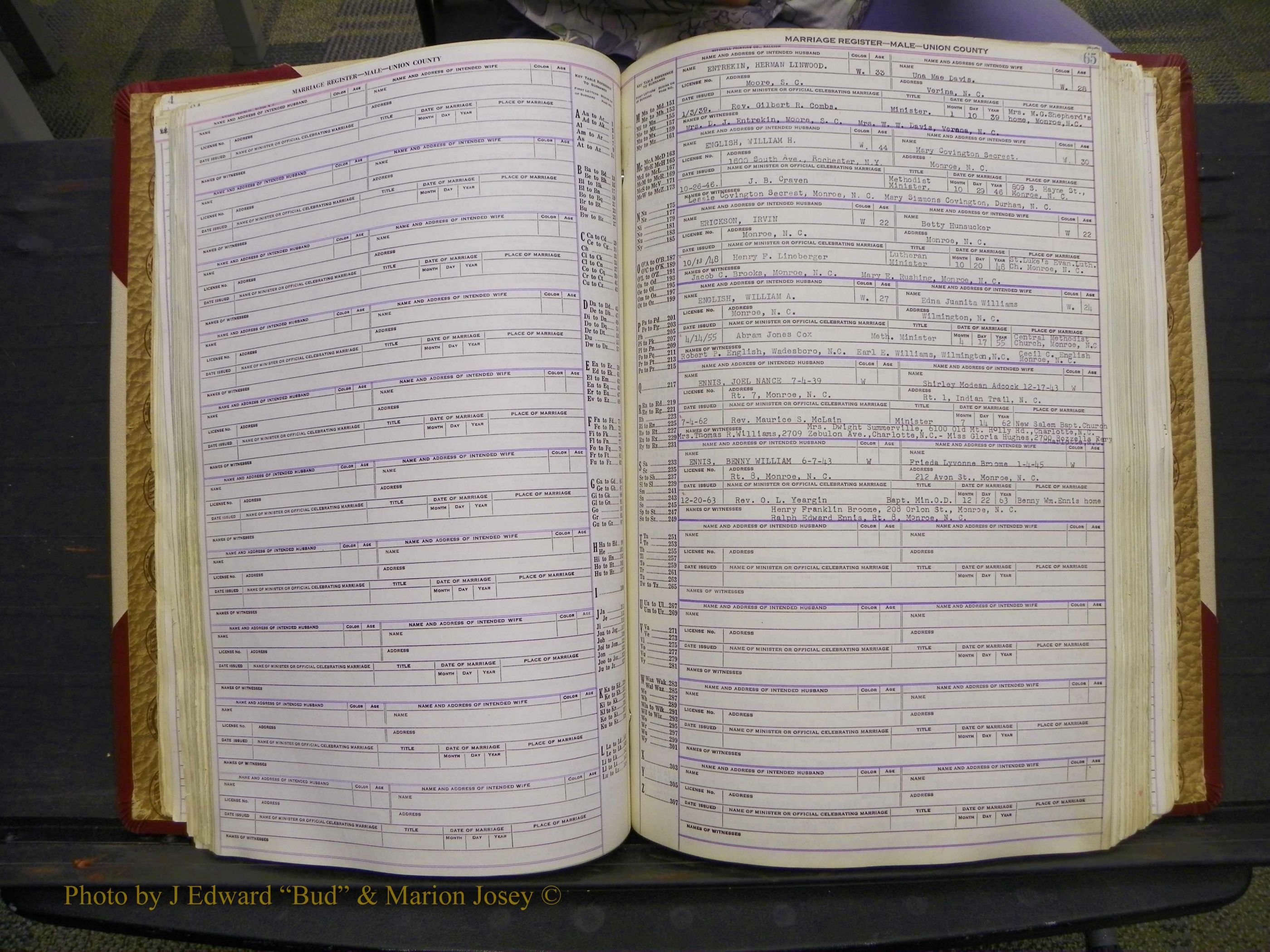 Union Co, NC Marriage Book 10, A-Z, 1937-1965 (87).JPG