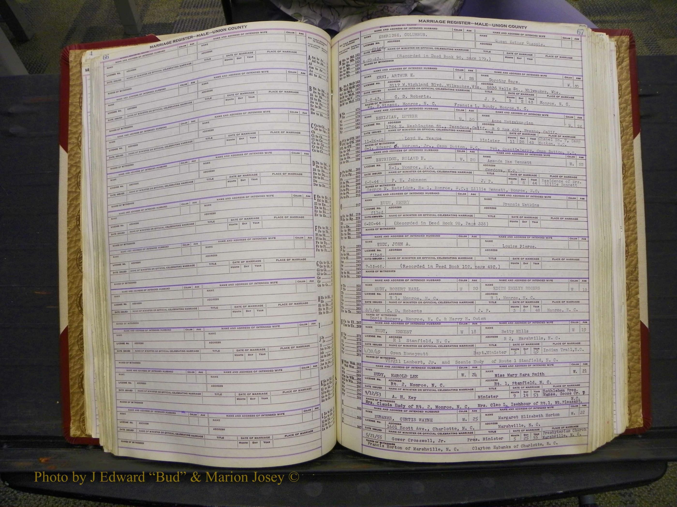 Union Co, NC Marriage Book 10, A-Z, 1937-1965 (89).JPG