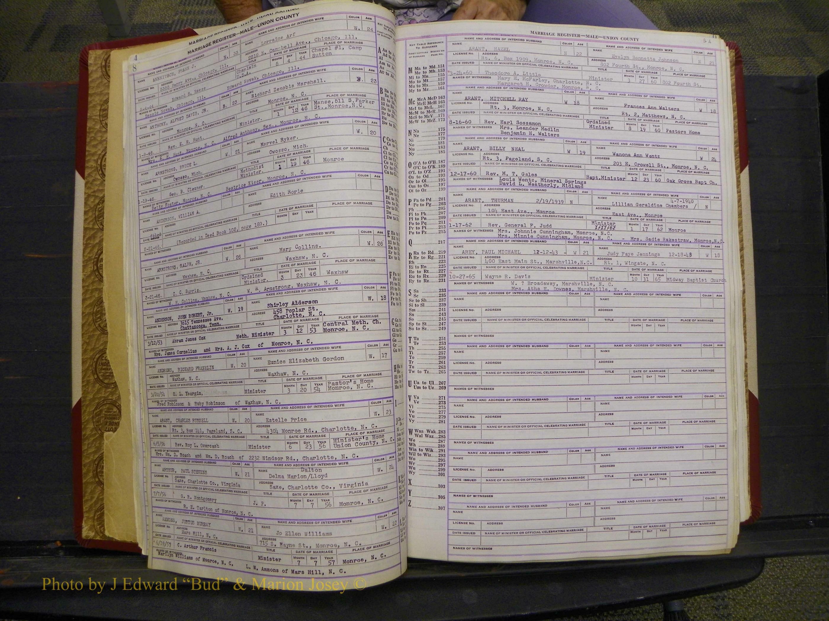 Union Co, NC Marriage Book 10, A-Z, 1937-1965 (9).JPG