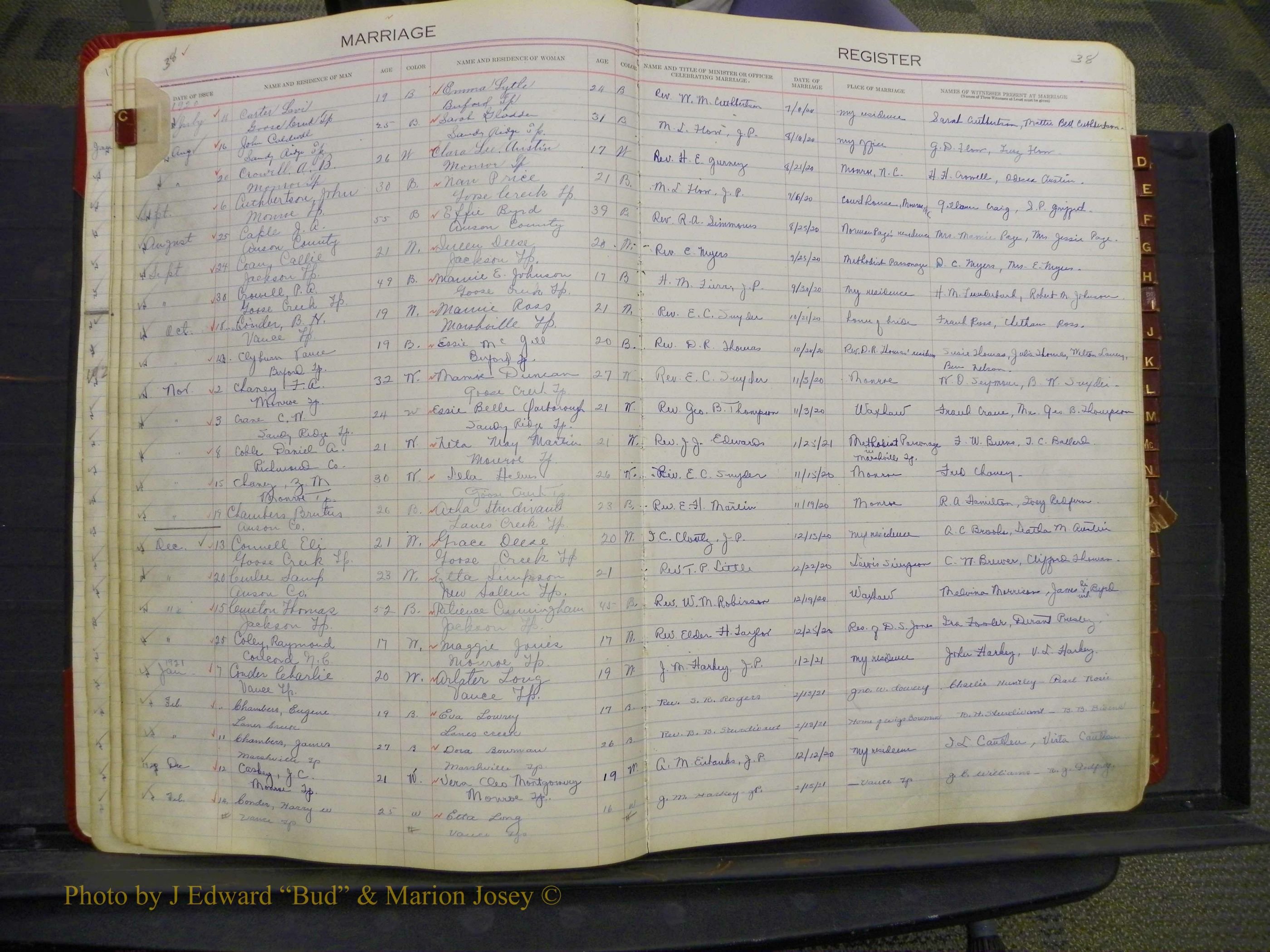 Union Co, NC Marriages, Book 9, 1920-1938 (20).JPG