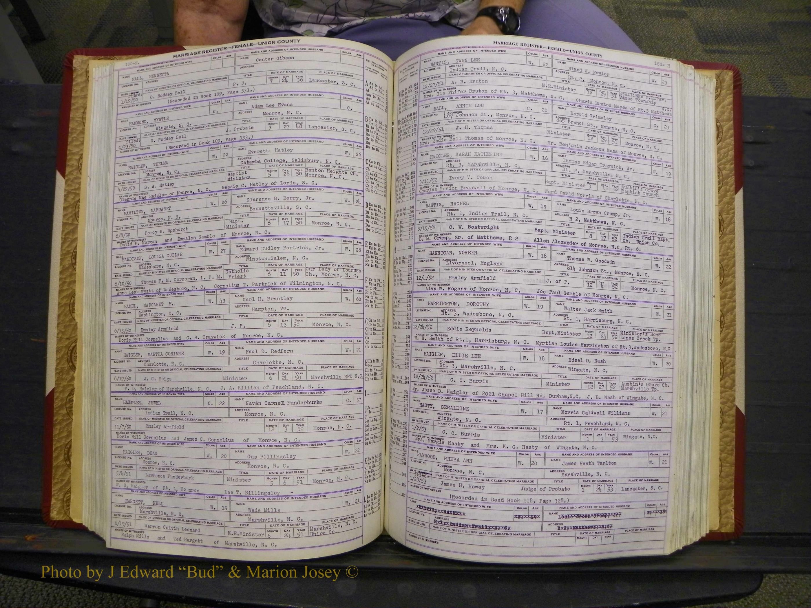 Union Co, NC Marriages Female Index, A-Z, 1937-1965 (131).JPG