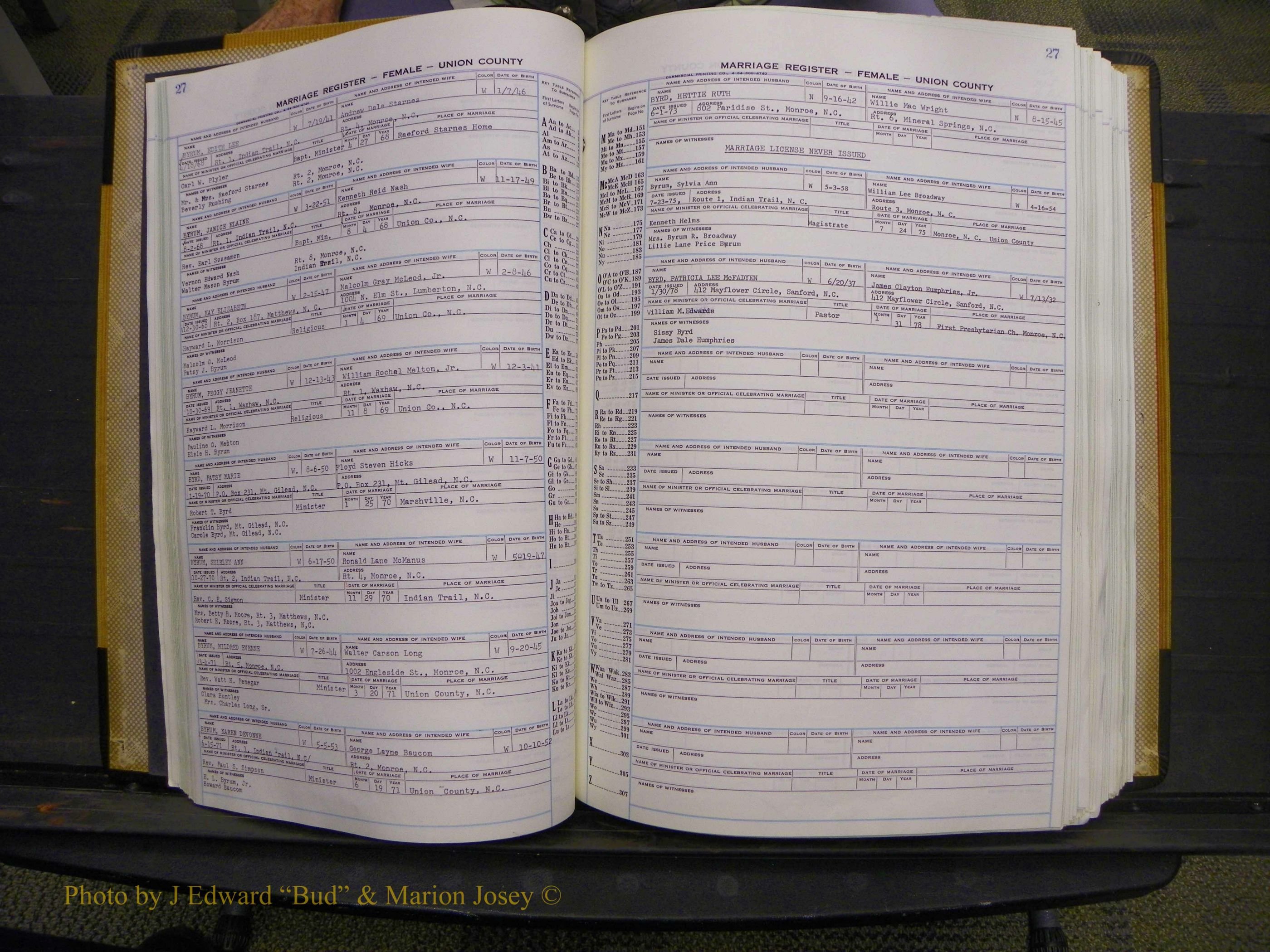 Union Co, NC Marriages Female Index, A-Z, 1966-1979 (38).JPG