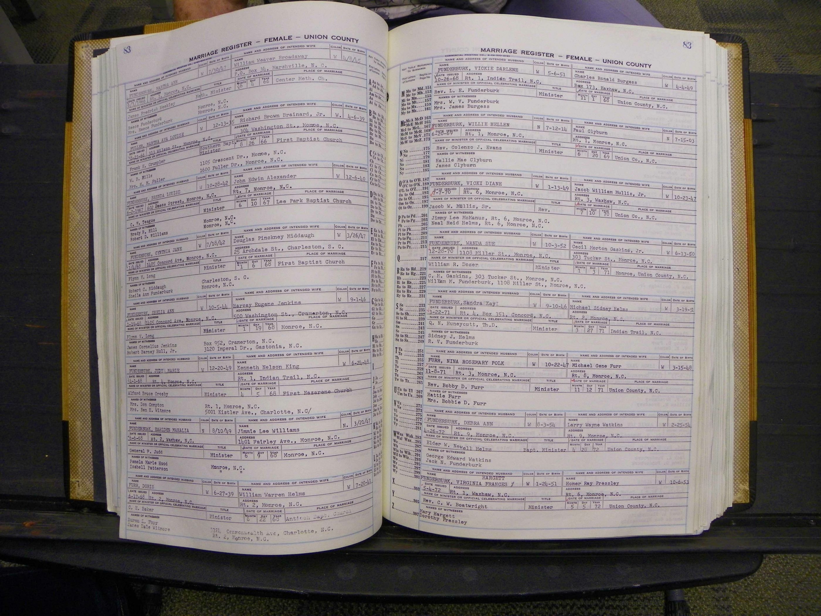 Union Co, NC Marriages Female Index, A-Z, 1966-1979 (88).JPG