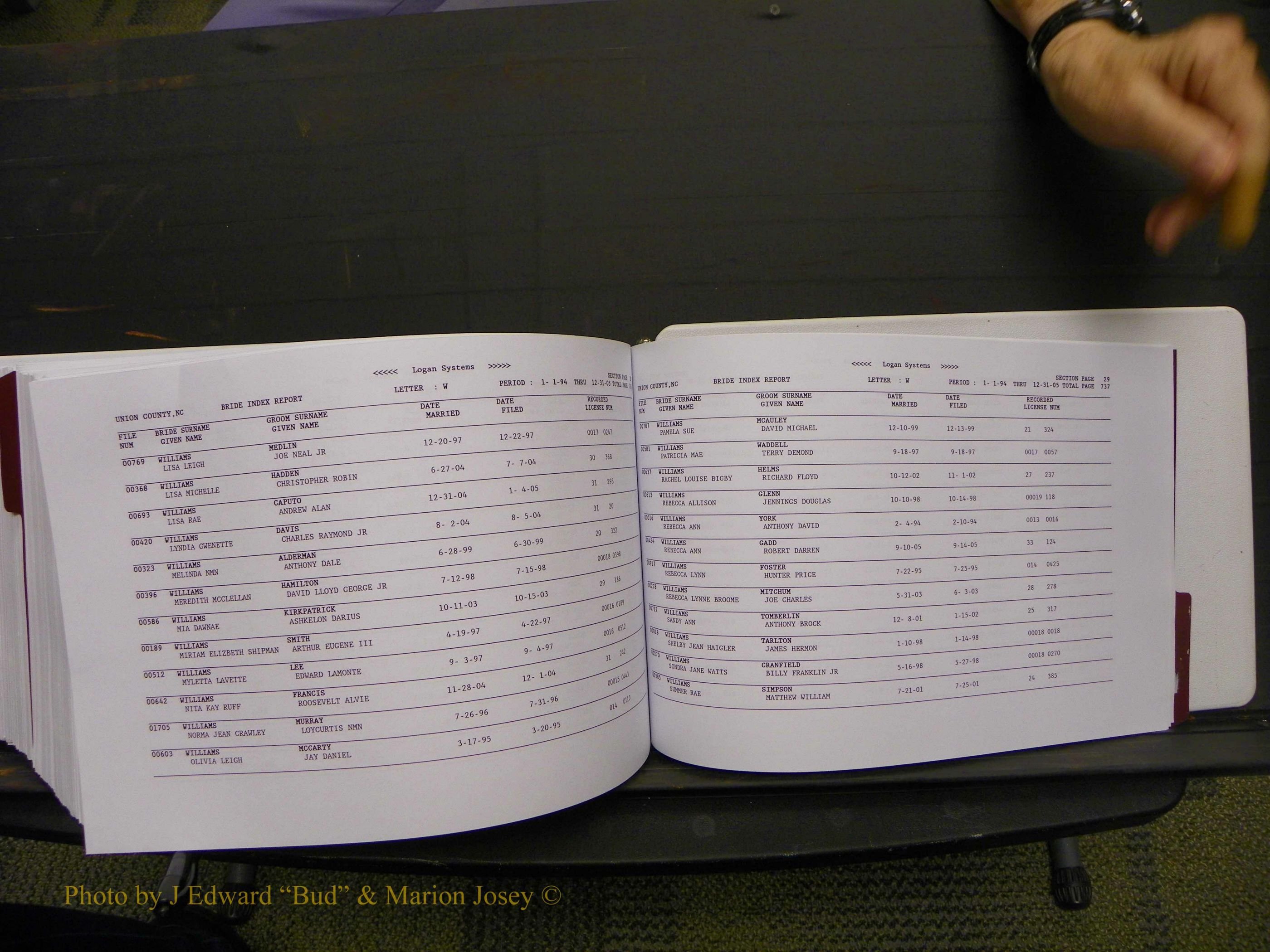 Union Co, NC Marriages Male & Female Index, 1993-2005 (759).JPG