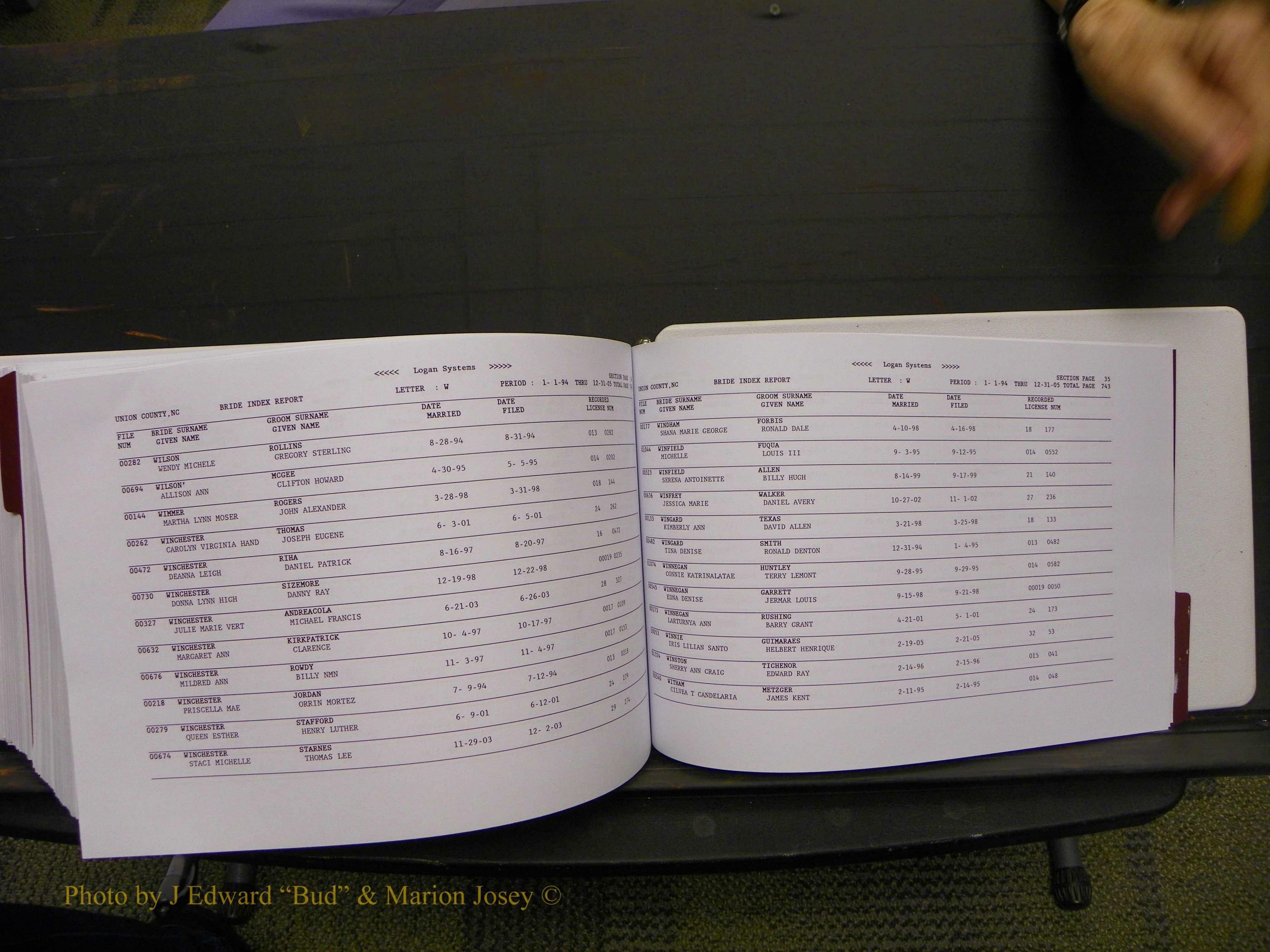 Union Co, NC Marriages Male & Female Index, 1993-2005 (762).JPG