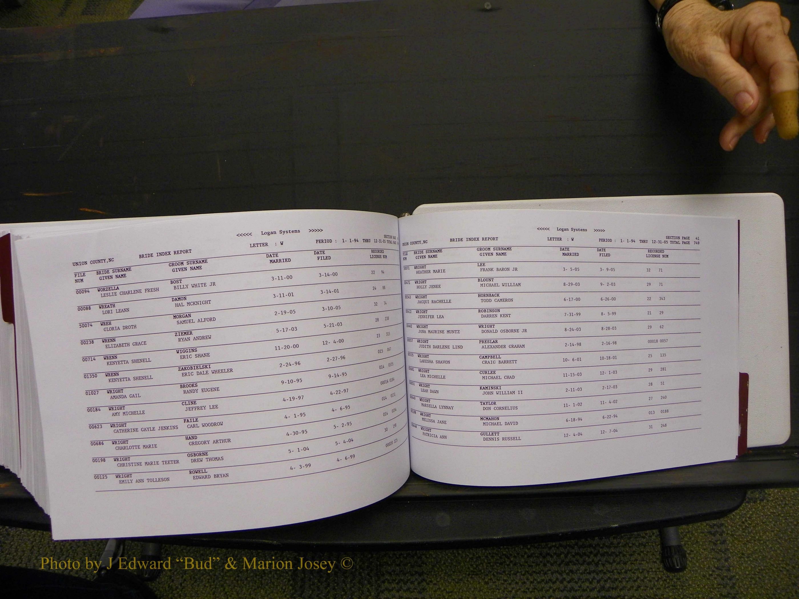 Union Co, NC Marriages Male & Female Index, 1993-2005 (764).JPG