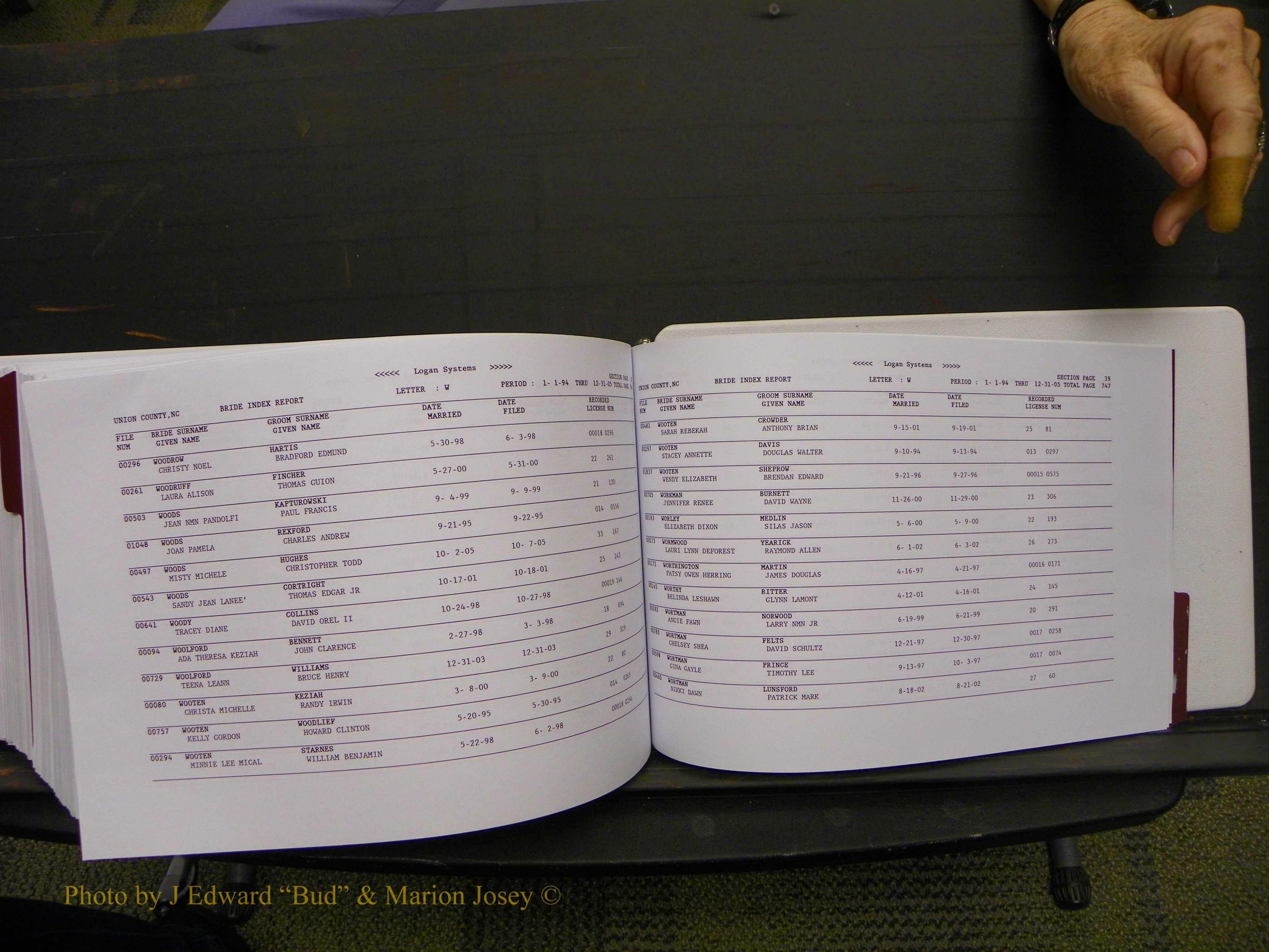 Union Co, NC Marriages Male & Female Index, 1993-2005 (765).JPG