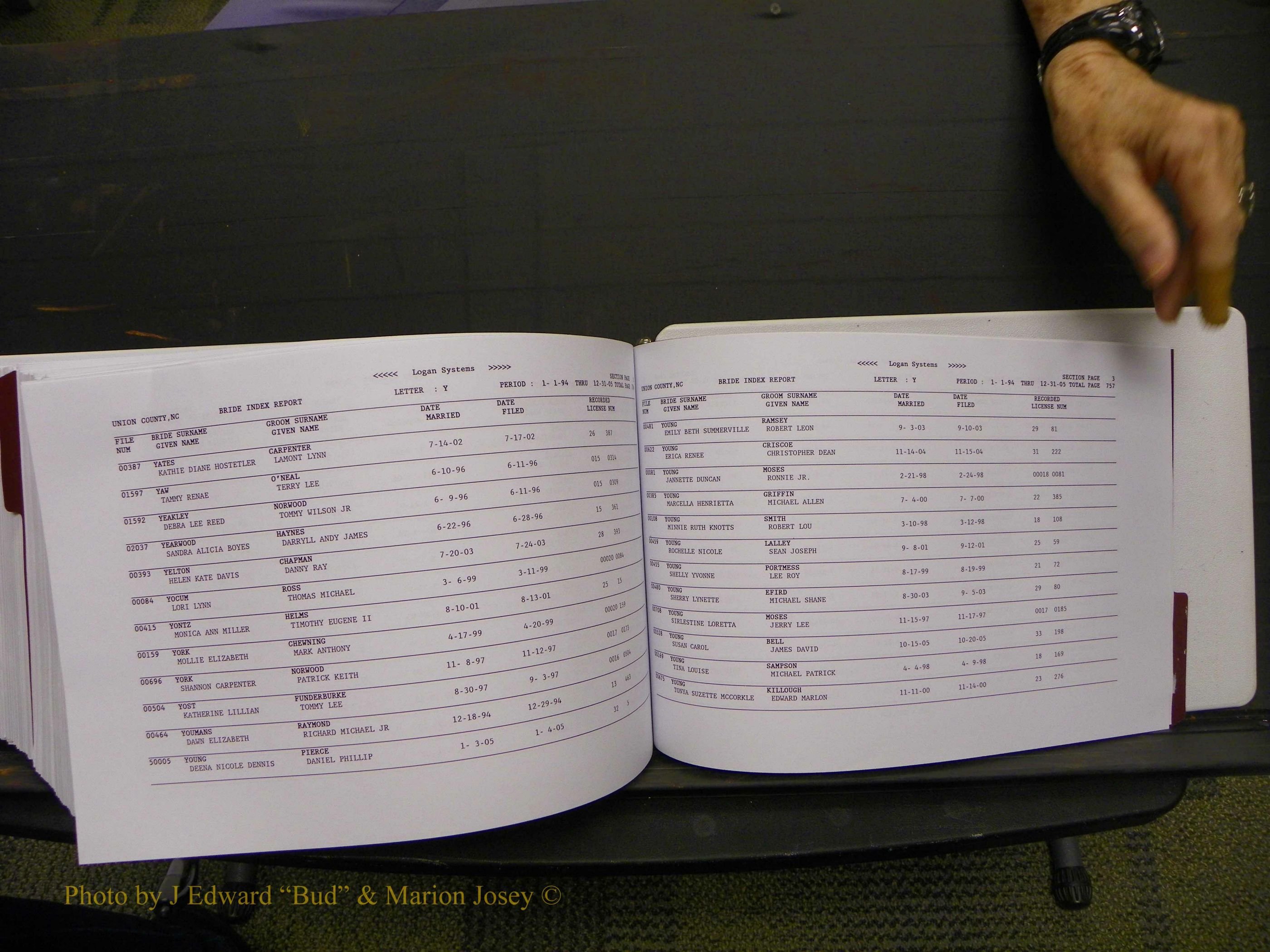 Union Co, NC Marriages Male & Female Index, 1993-2005 (768).JPG