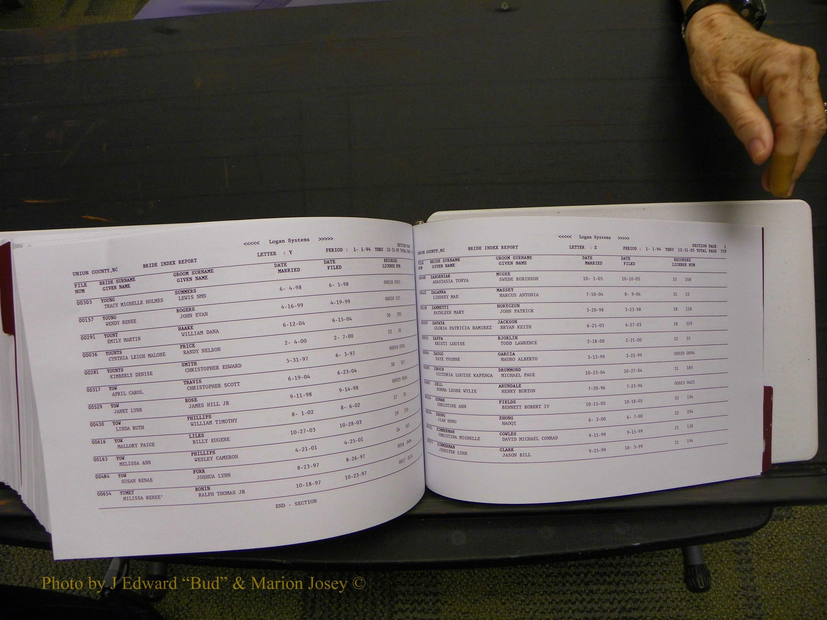 Union Co, NC Marriages Male & Female Index, 1993-2005 (769).JPG