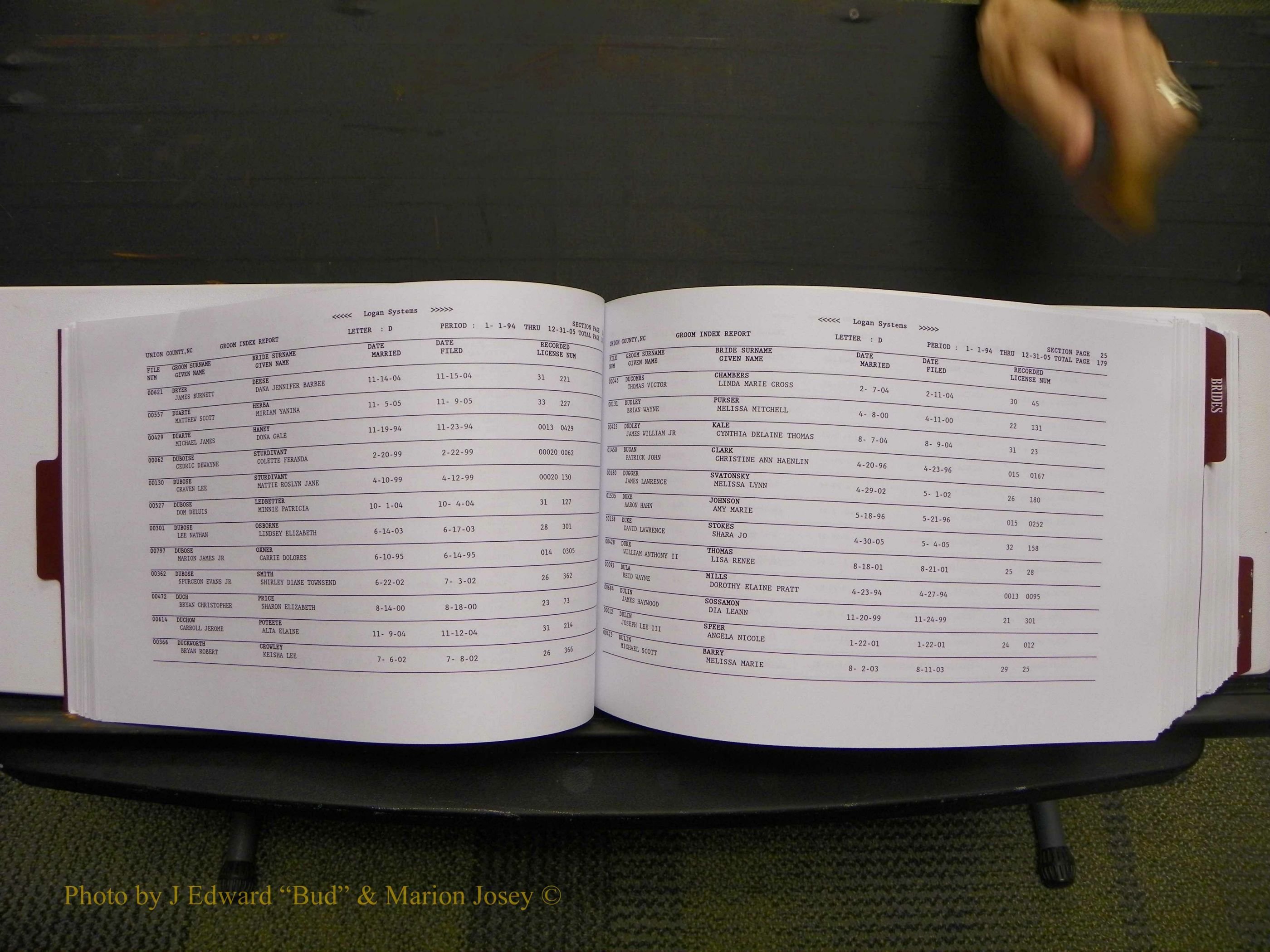Union Co, NC Marriages Male & Female Index, 1993-2005 (94).JPG