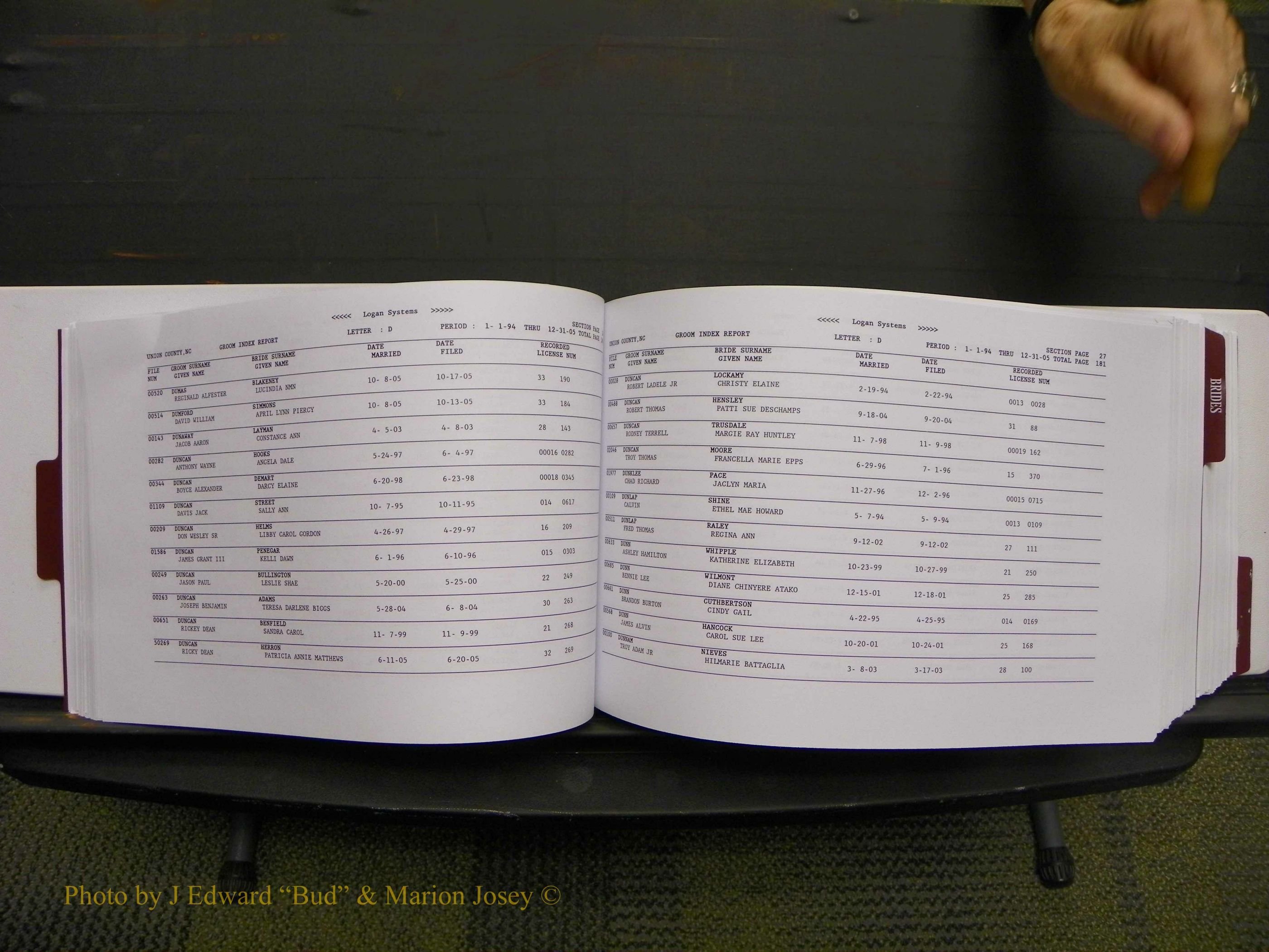 Union Co, NC Marriages Male & Female Index, 1993-2005 (95).JPG