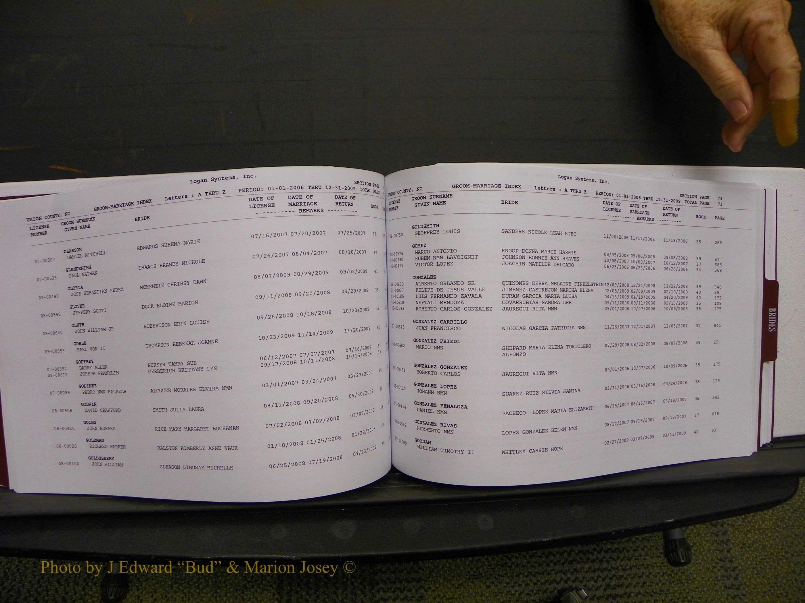 Union Co, NC Marriages Male & Female Index, 2006-2010 (164).JPG