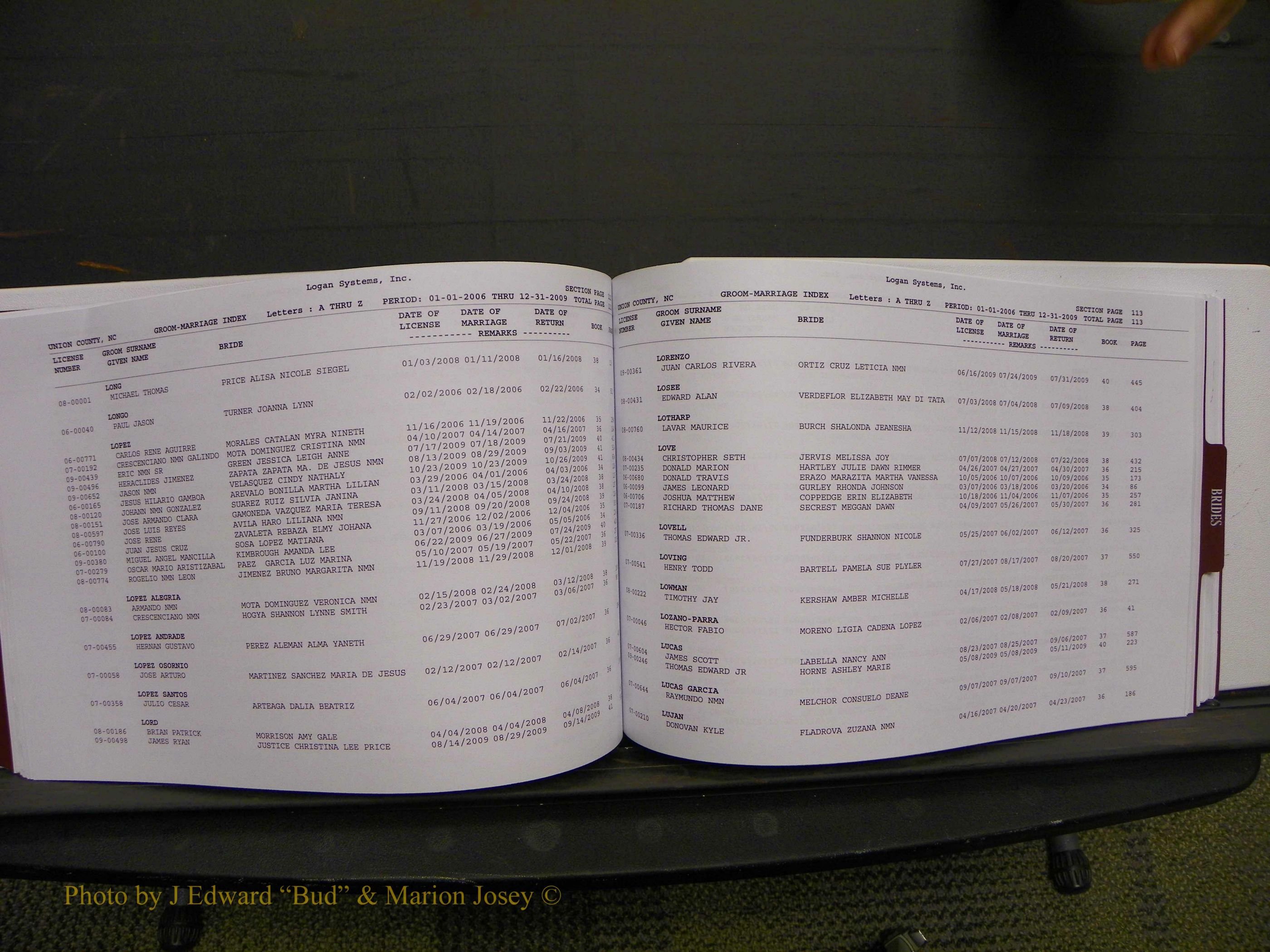 Union Co, NC Marriages Male & Female Index, 2006-2010 (184).JPG