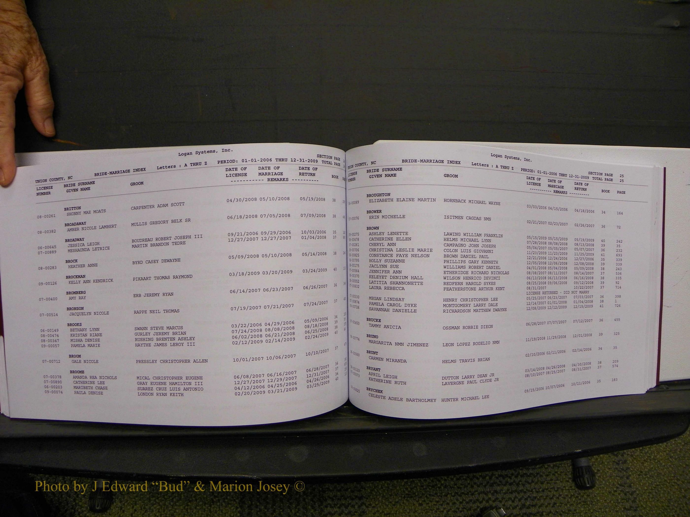 Union Co, NC Marriages Male & Female Index, 2006-2010 (243).JPG