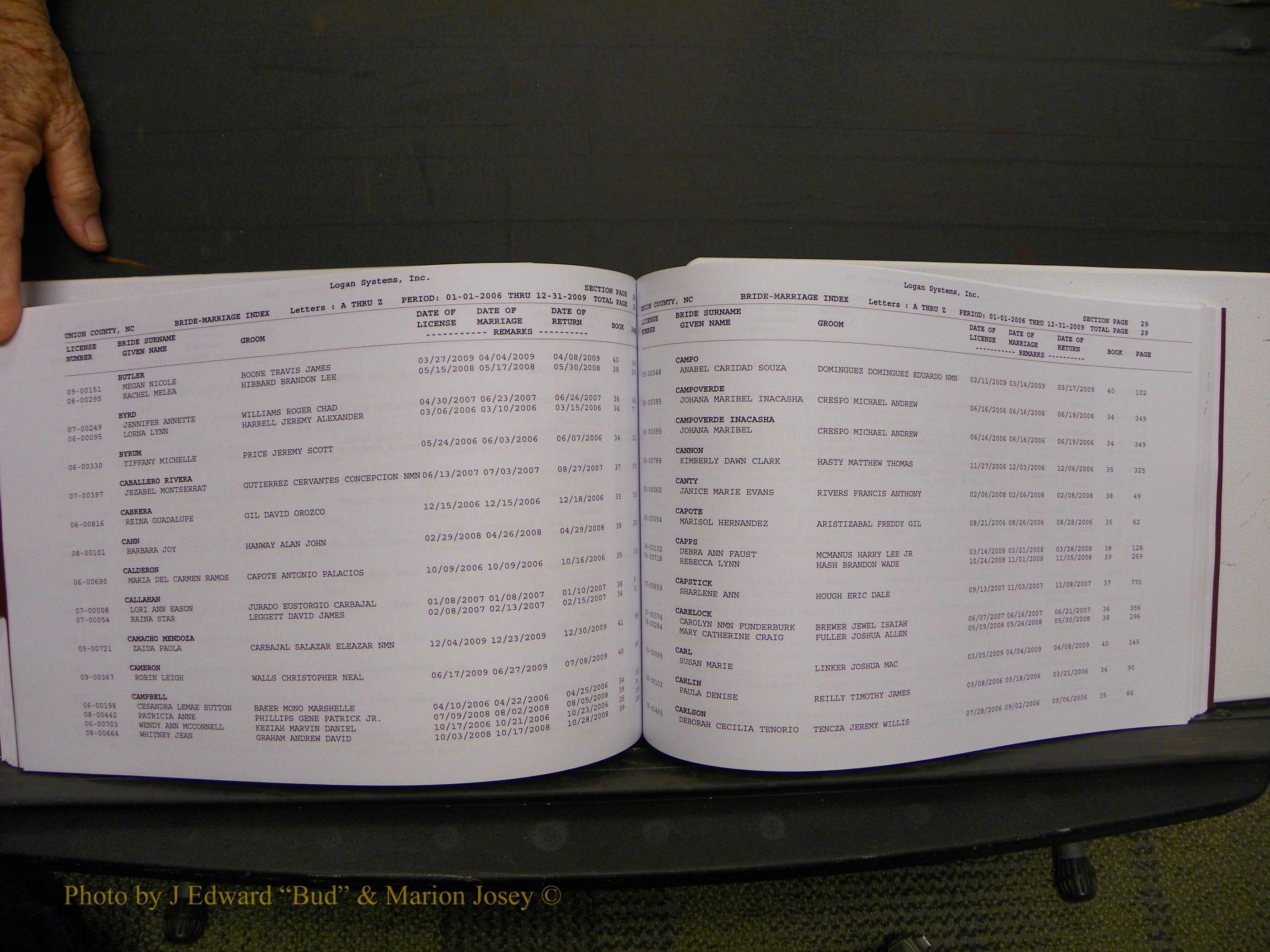 Union Co, NC Marriages Male & Female Index, 2006-2010 (245).JPG