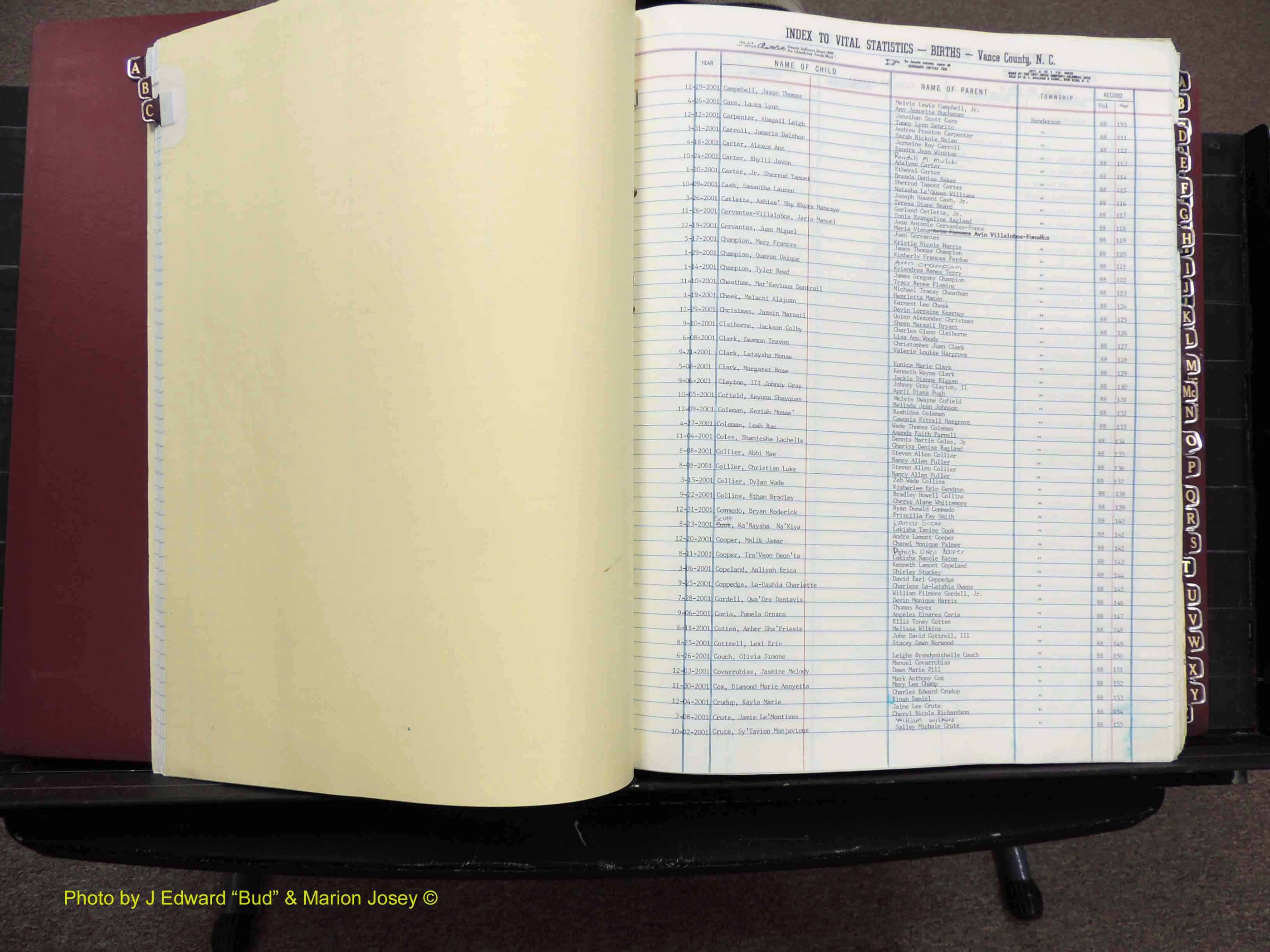 Vance Co, NC,  Births & Deaths, A-Z, 2001-2004 (108).JPG