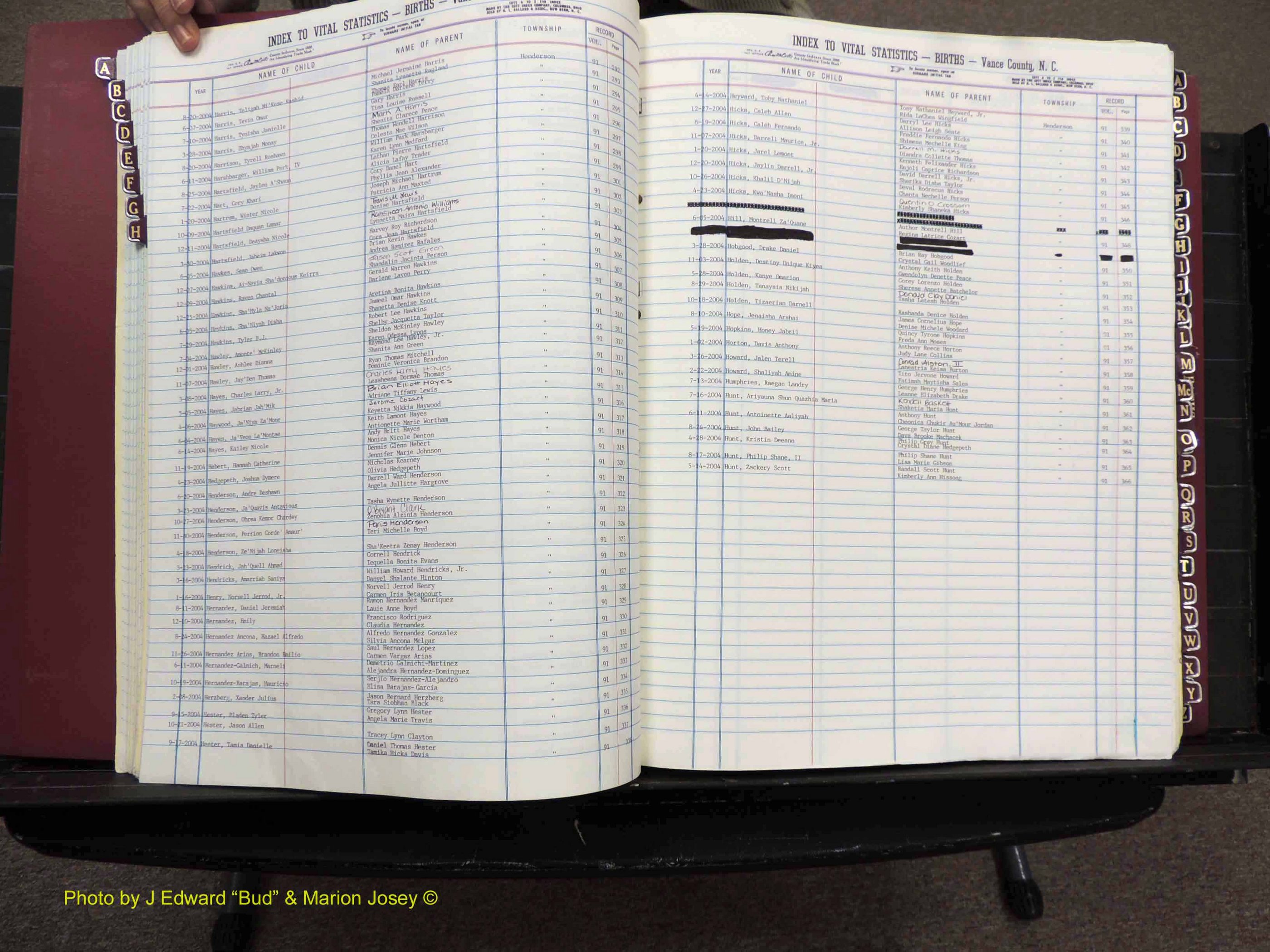 Vance Co, NC,  Births & Deaths, A-Z, 2001-2004 (125).JPG