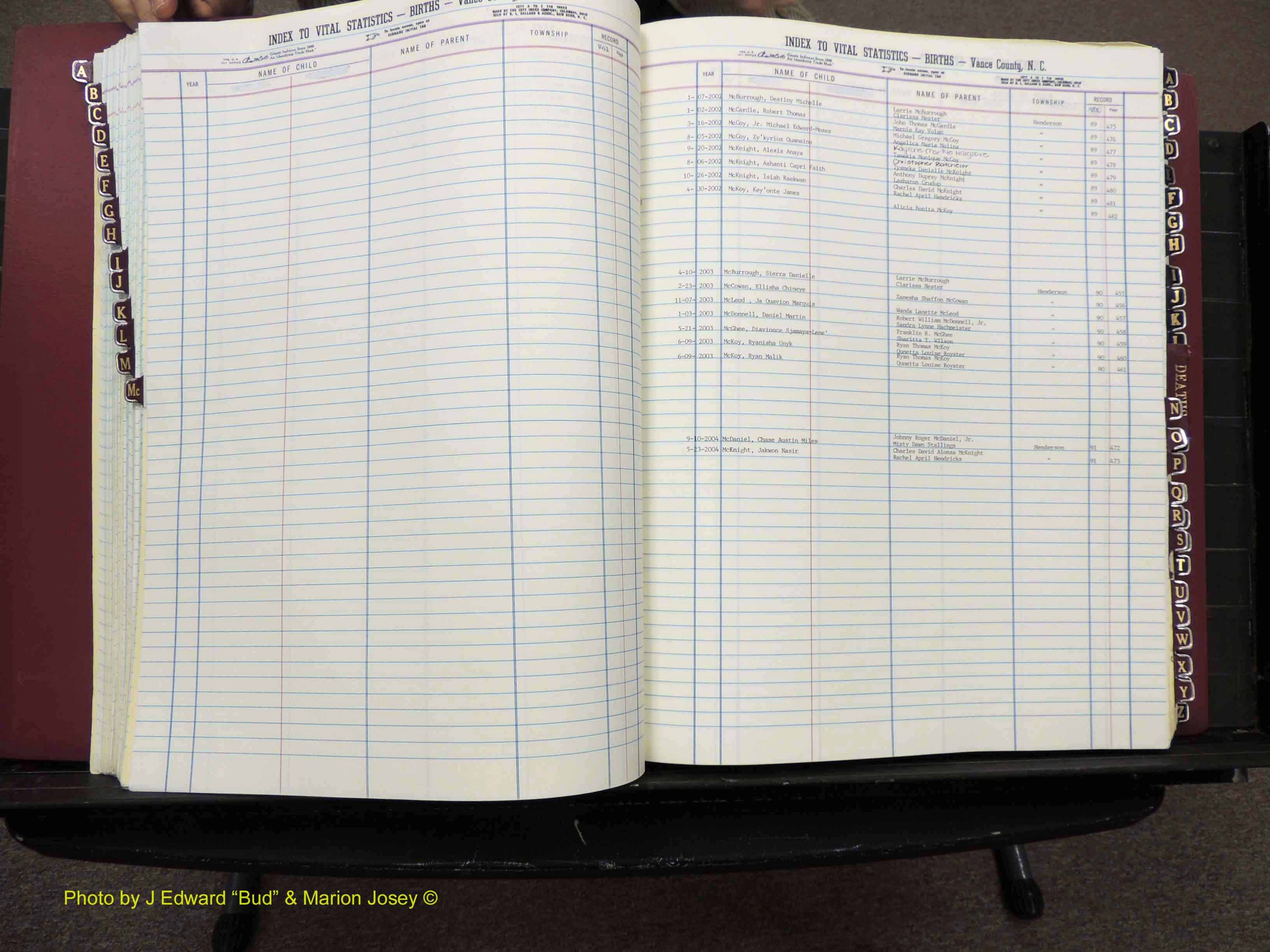 Vance Co, NC,  Births & Deaths, A-Z, 2001-2004 (140).JPG