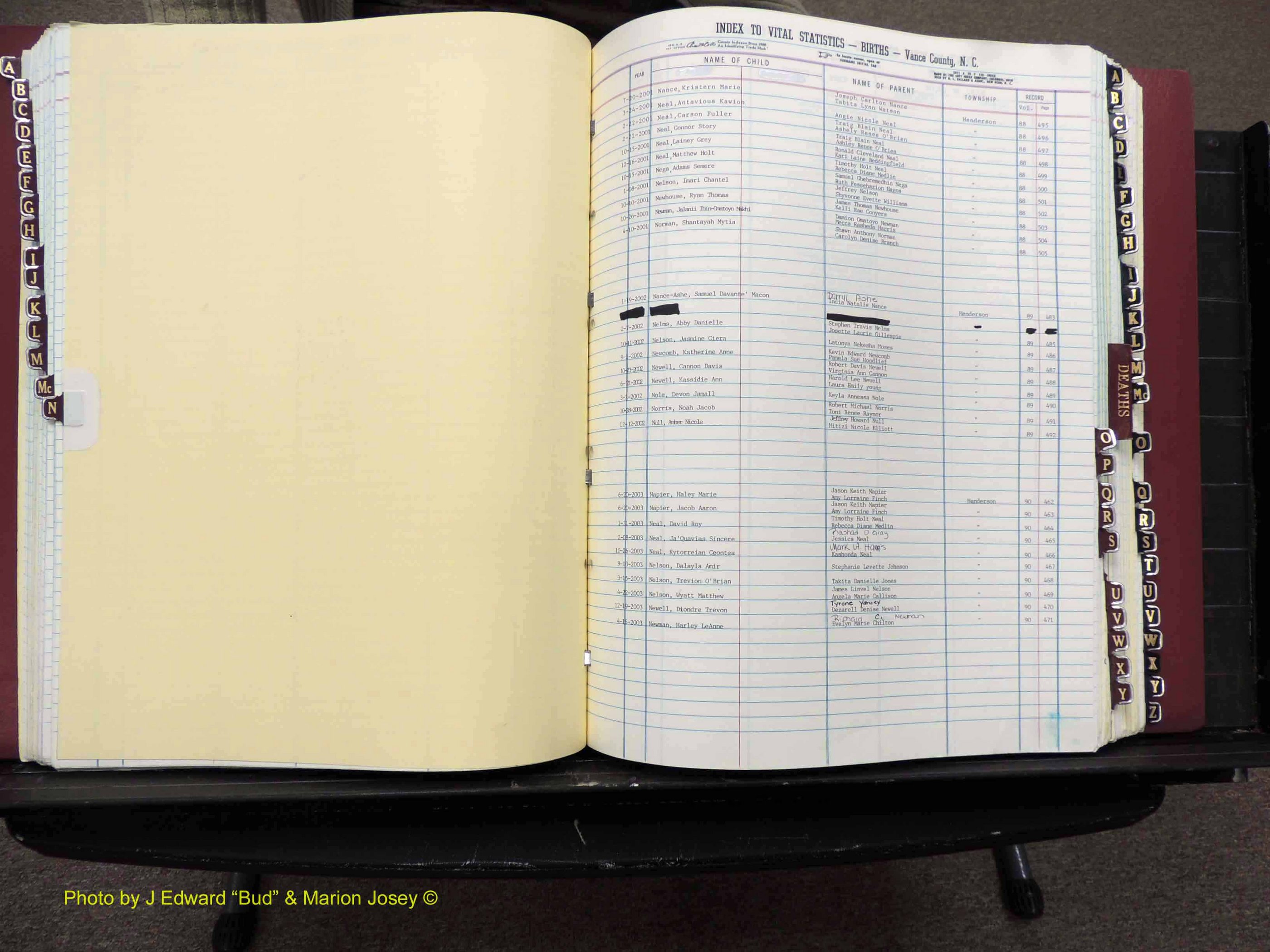 Vance Co, NC,  Births & Deaths, A-Z, 2001-2004 (141).JPG