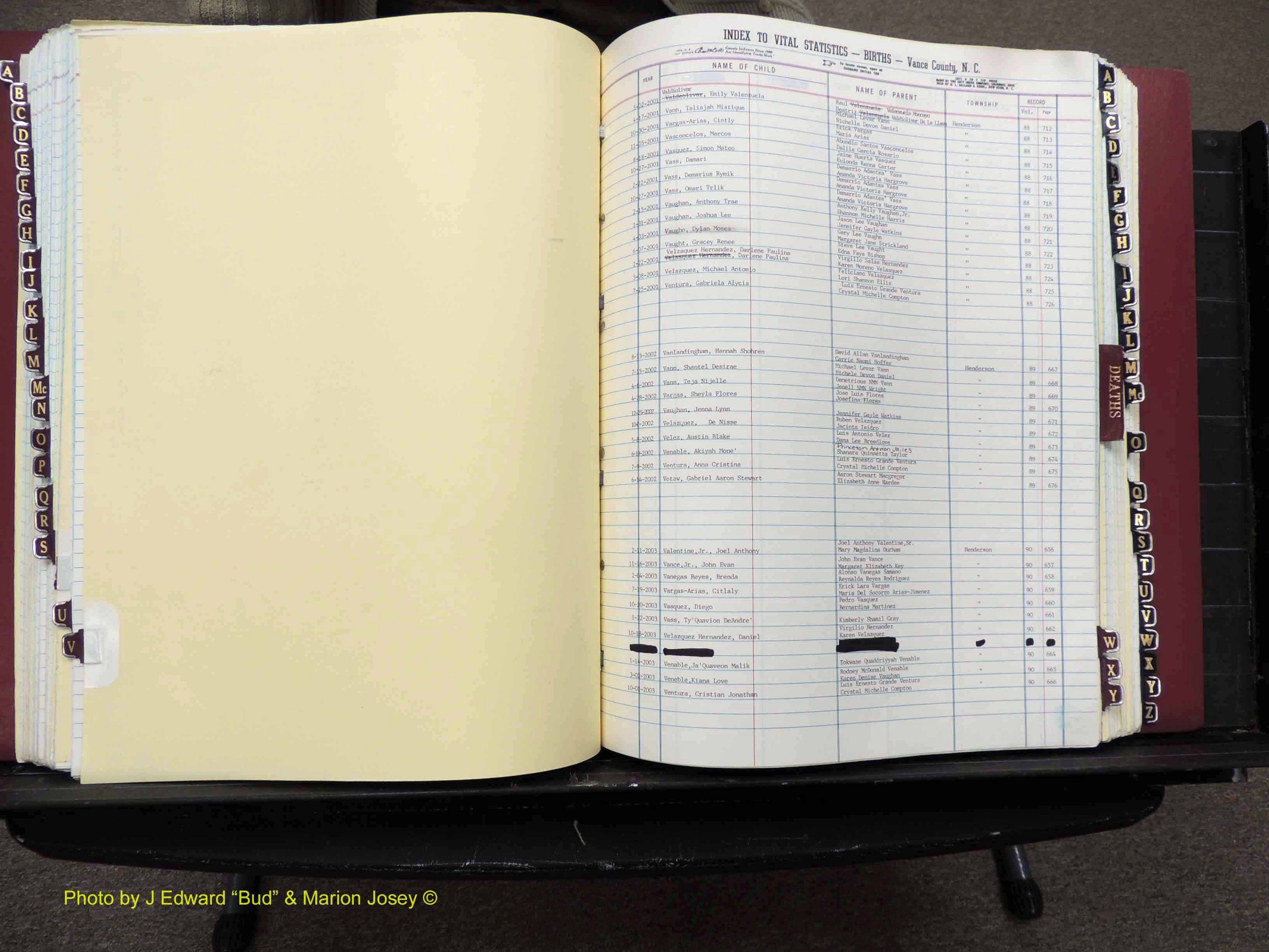 Vance Co, NC,  Births & Deaths, A-Z, 2001-2004 (160).JPG