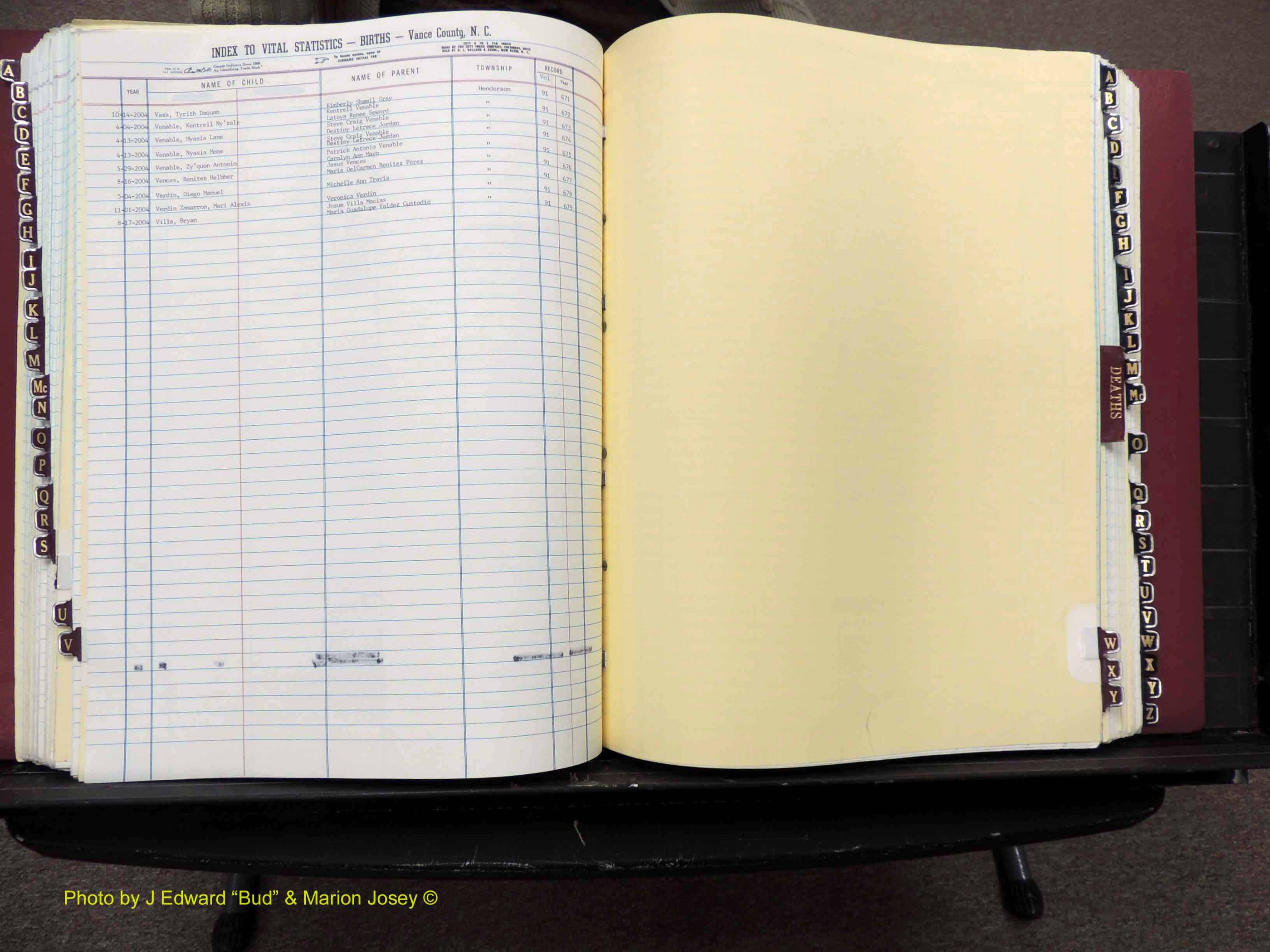 Vance Co, NC,  Births & Deaths, A-Z, 2001-2004 (161).JPG