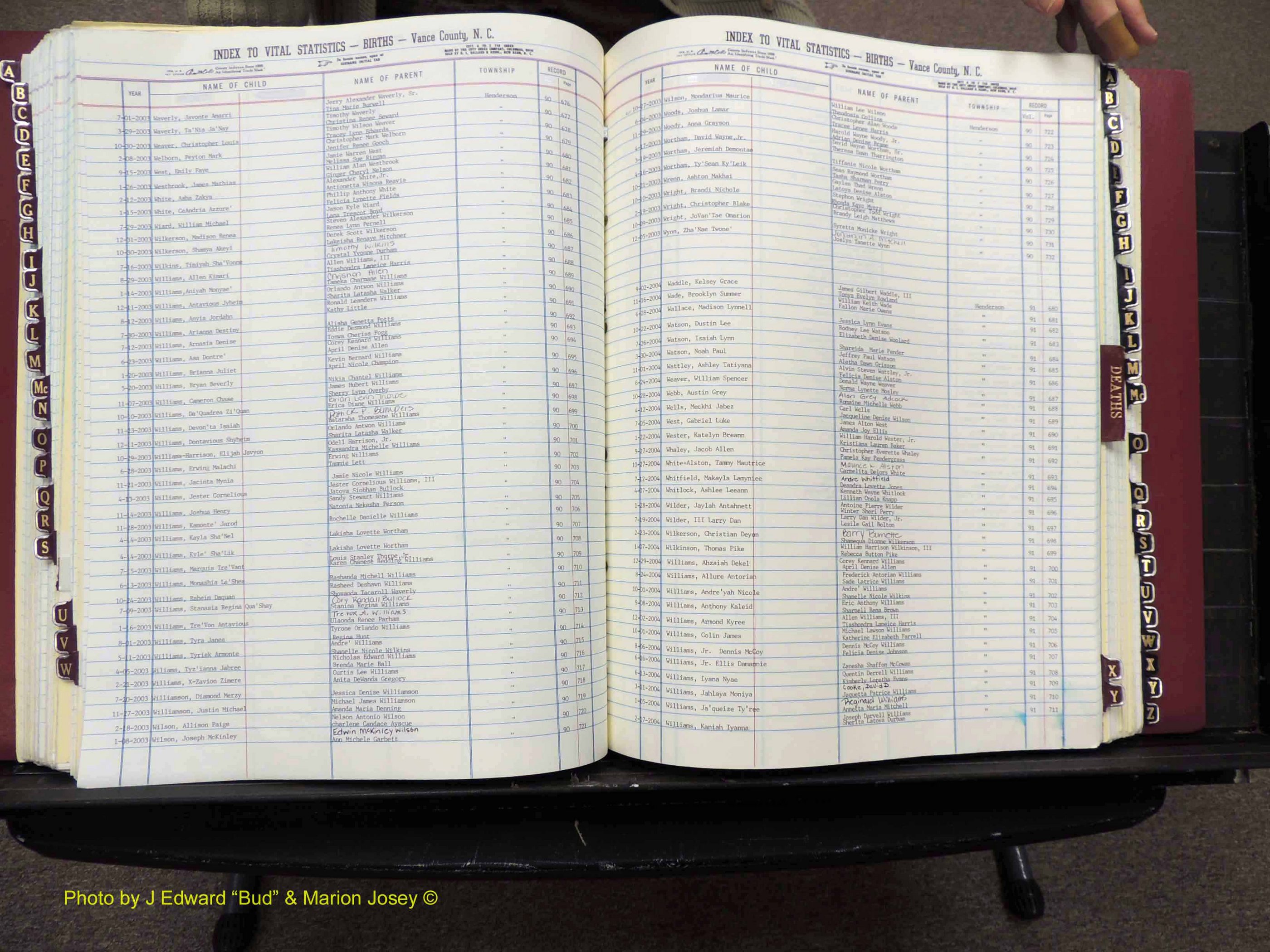 Vance Co, NC,  Births & Deaths, A-Z, 2001-2004 (164).JPG
