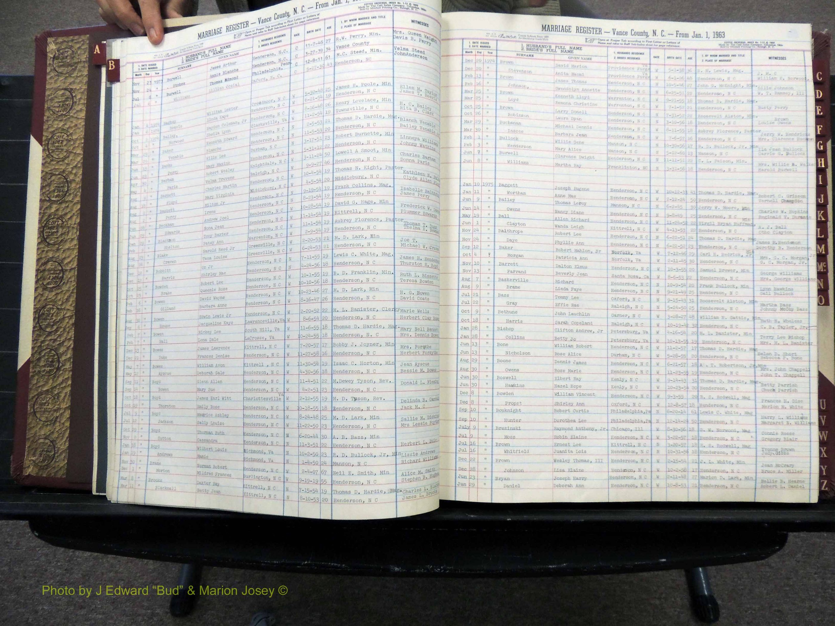 Vance Co, NC, Marriages, A-Z, 1963-1978 (118).JPG