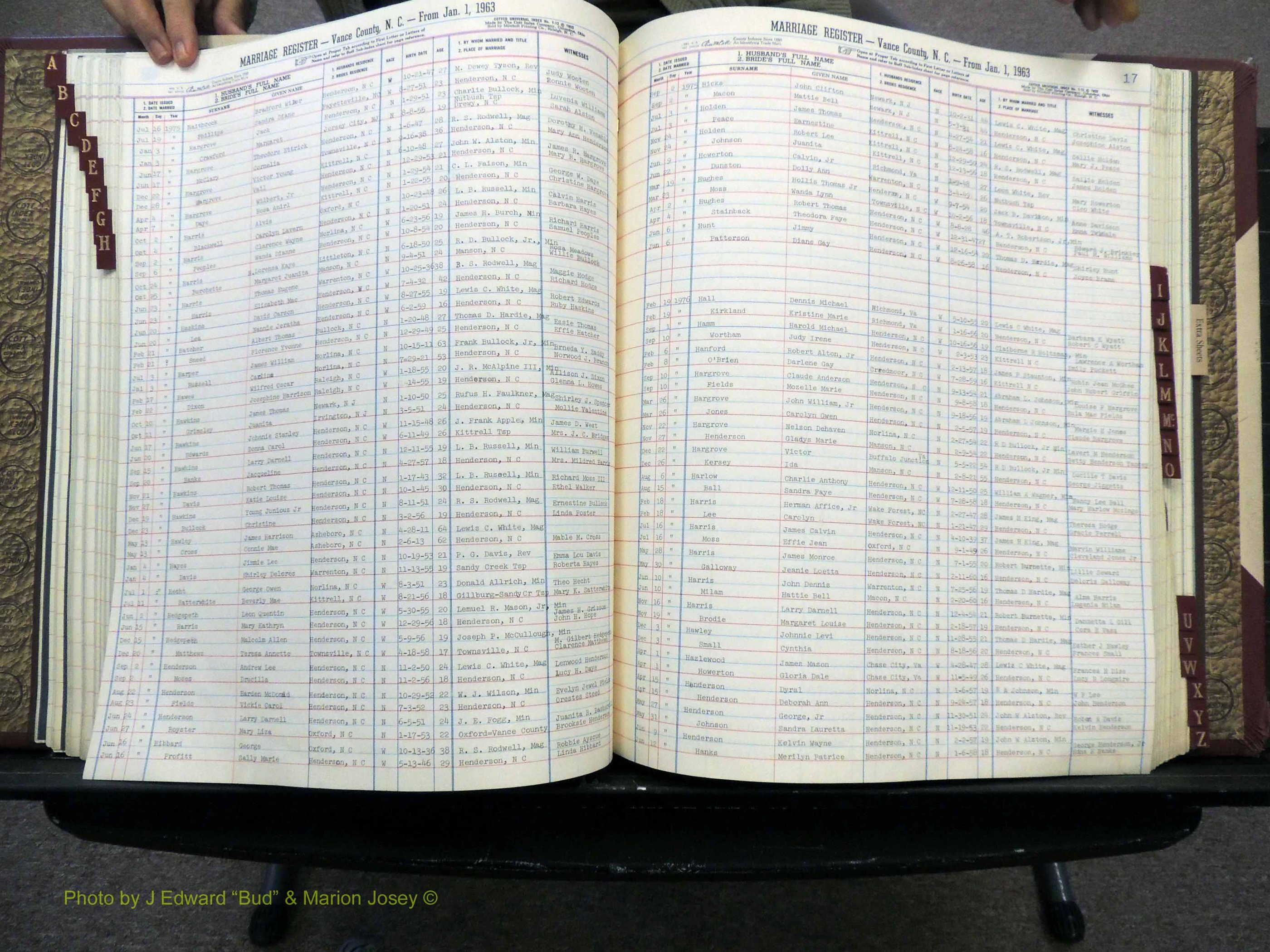 Vance Co, NC, Marriages, A-Z, 1963-1978 (166).JPG