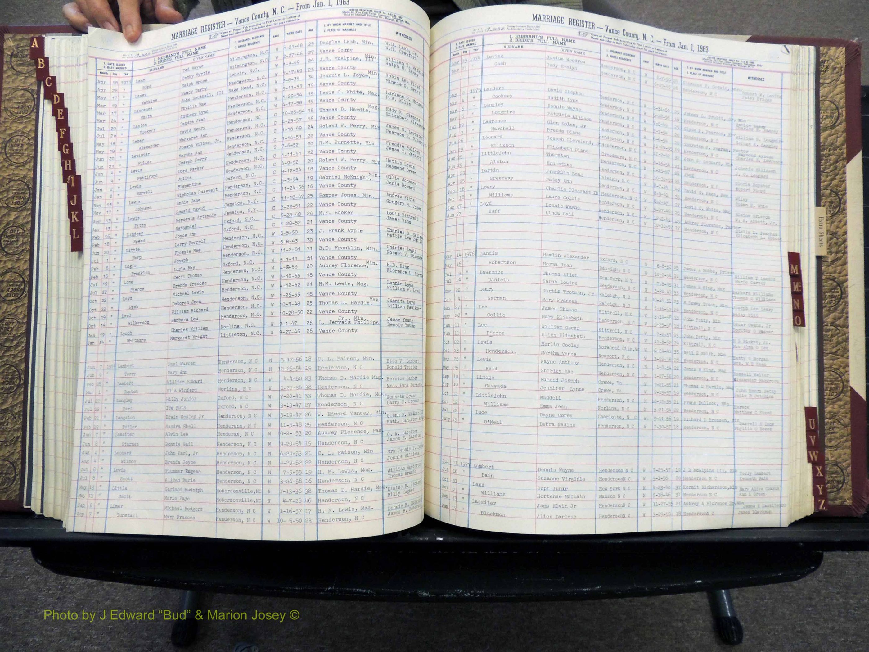 Vance Co, NC, Marriages, A-Z, 1963-1978 (184).JPG