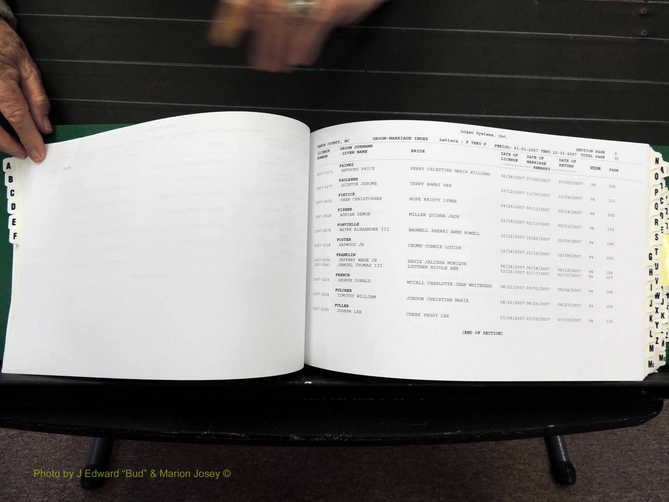 Vance Co, NC, Marriages, A-Z, 2005-2010 (140).JPG