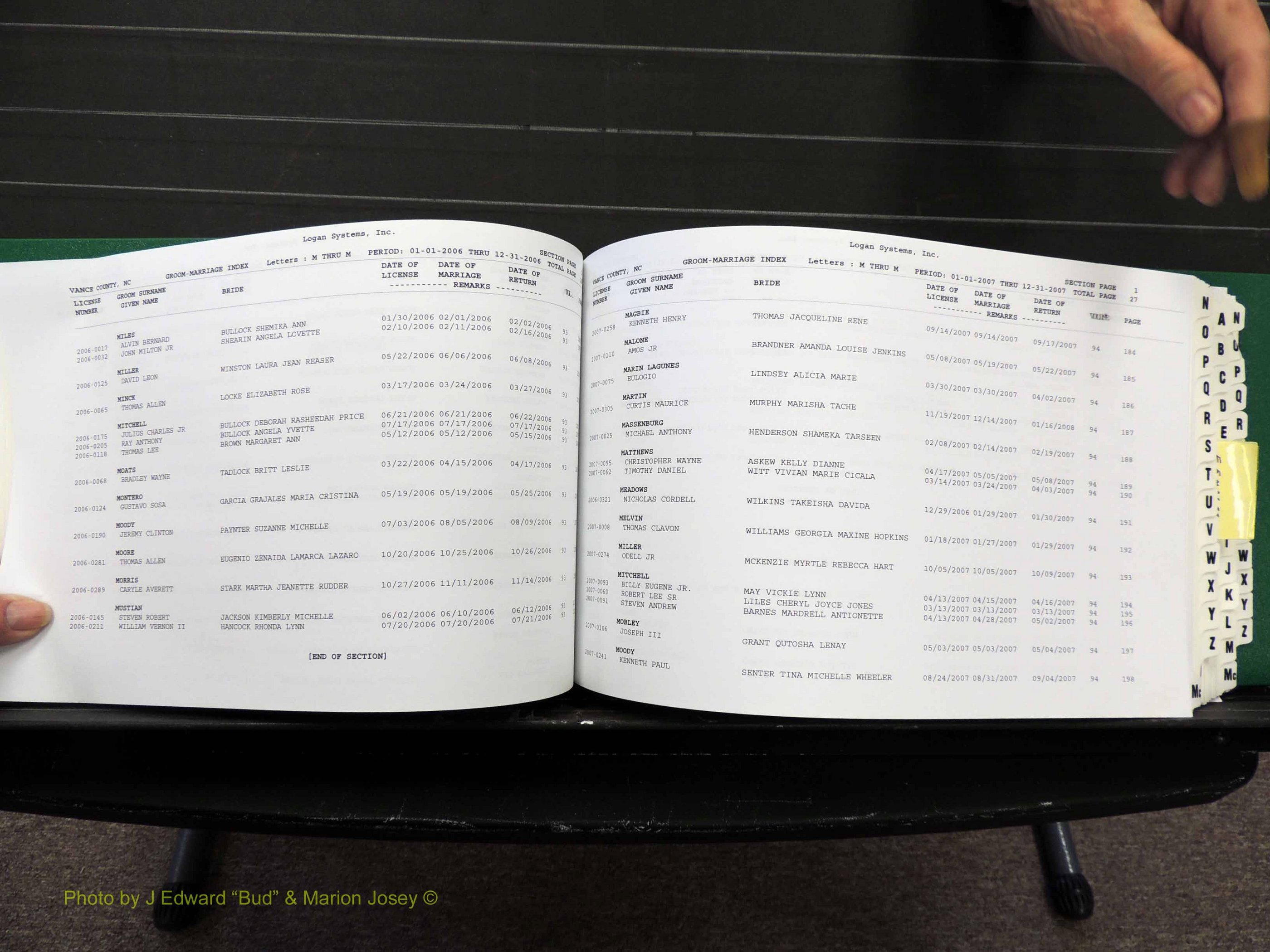 Vance Co, NC, Marriages, A-Z, 2005-2010 (180).JPG