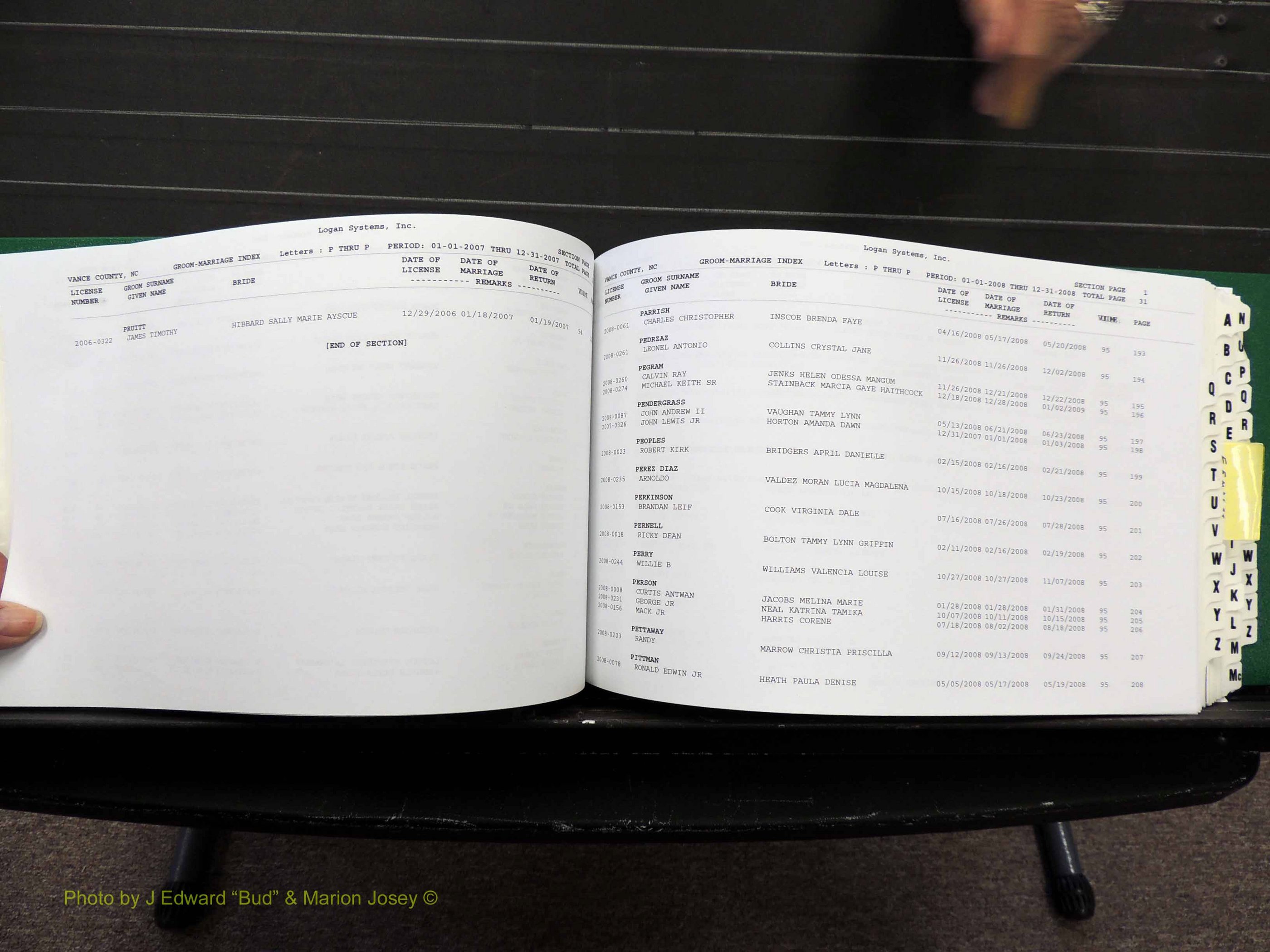 Vance Co, NC, Marriages, A-Z, 2005-2010 (200).JPG