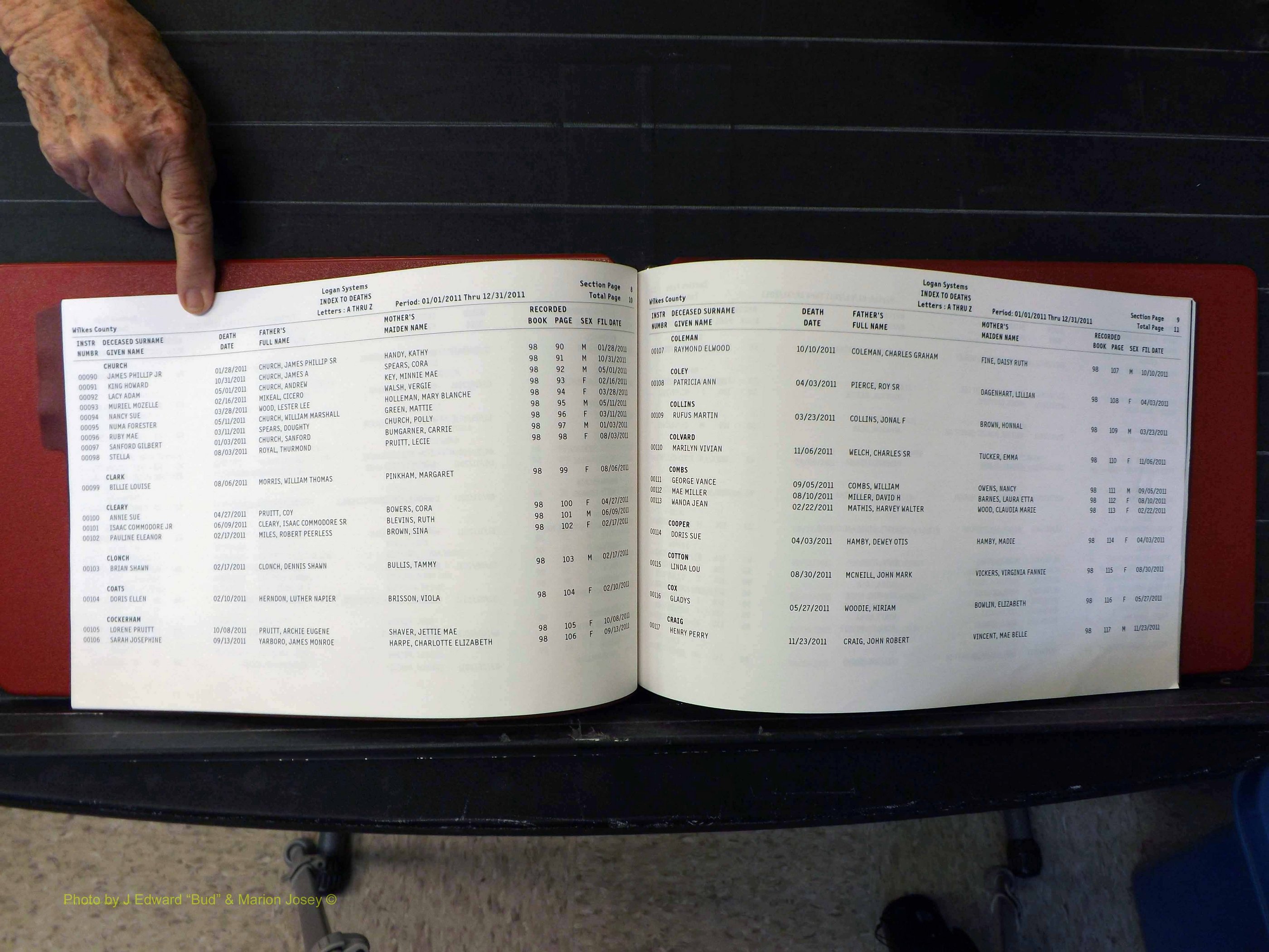 Wilkes Co, NC, Births & Deaths, A-Z, 2011-2012 (106).JPG