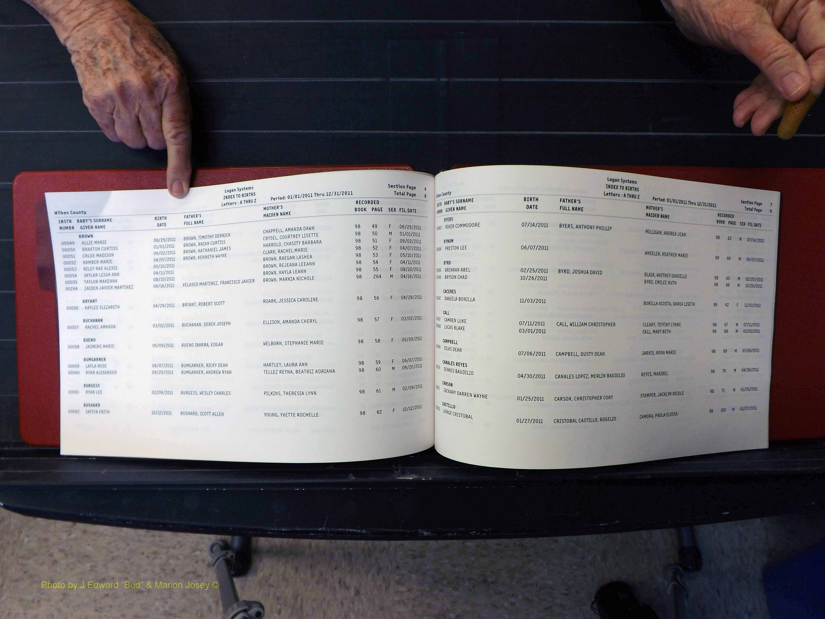 Wilkes Co, NC, Births & Deaths, A-Z, 2011-2012 (125).JPG