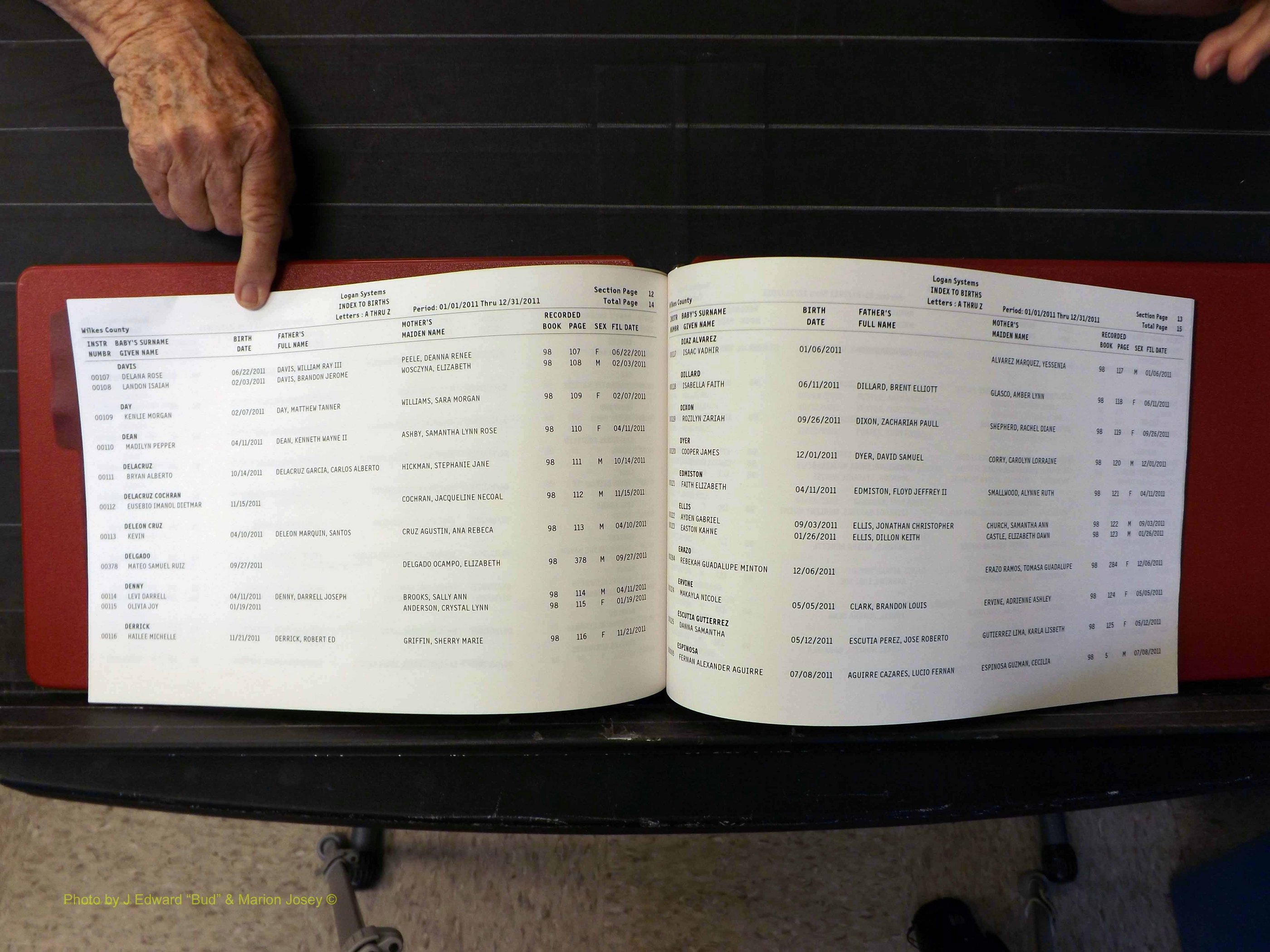 Wilkes Co, NC, Births & Deaths, A-Z, 2011-2012 (128).JPG