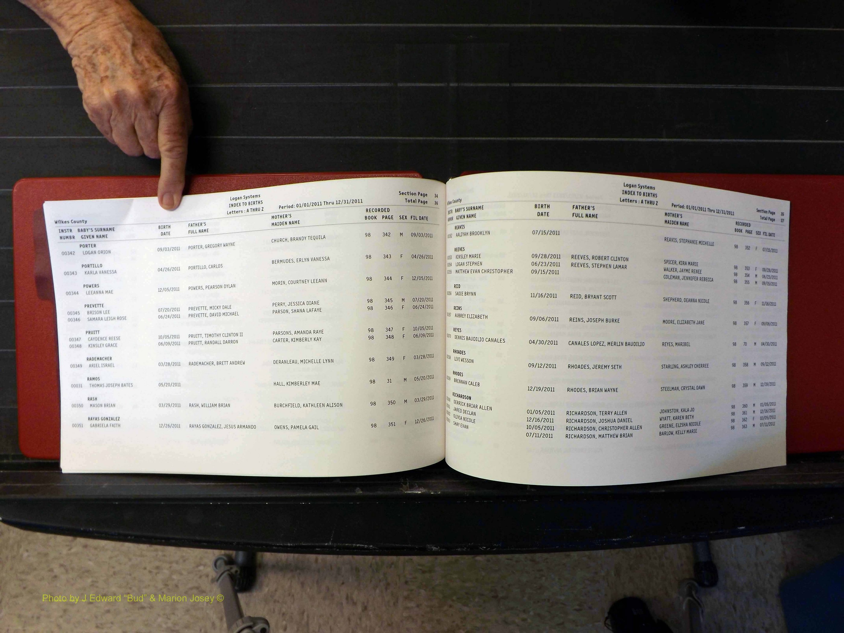 Wilkes Co, NC, Births & Deaths, A-Z, 2011-2012 (139).JPG
