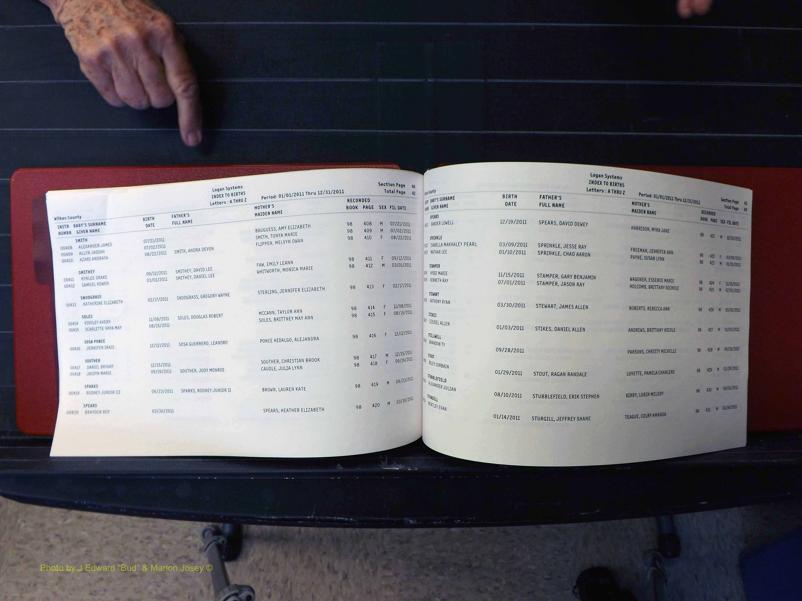 Wilkes Co, NC, Births & Deaths, A-Z, 2011-2012 (142).JPG