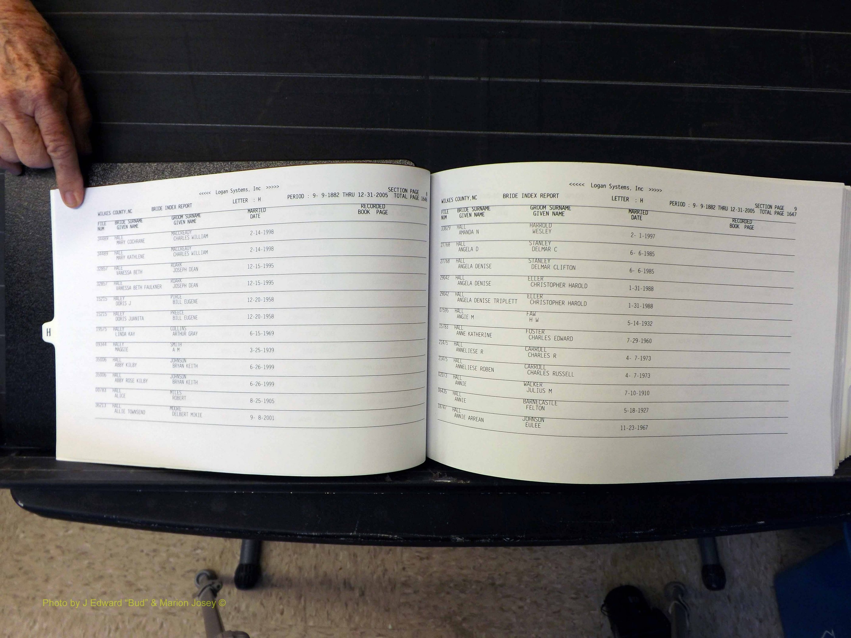 Wilkes Co, NC, Marriages, Female Index, 1882-2005 (105).JPG