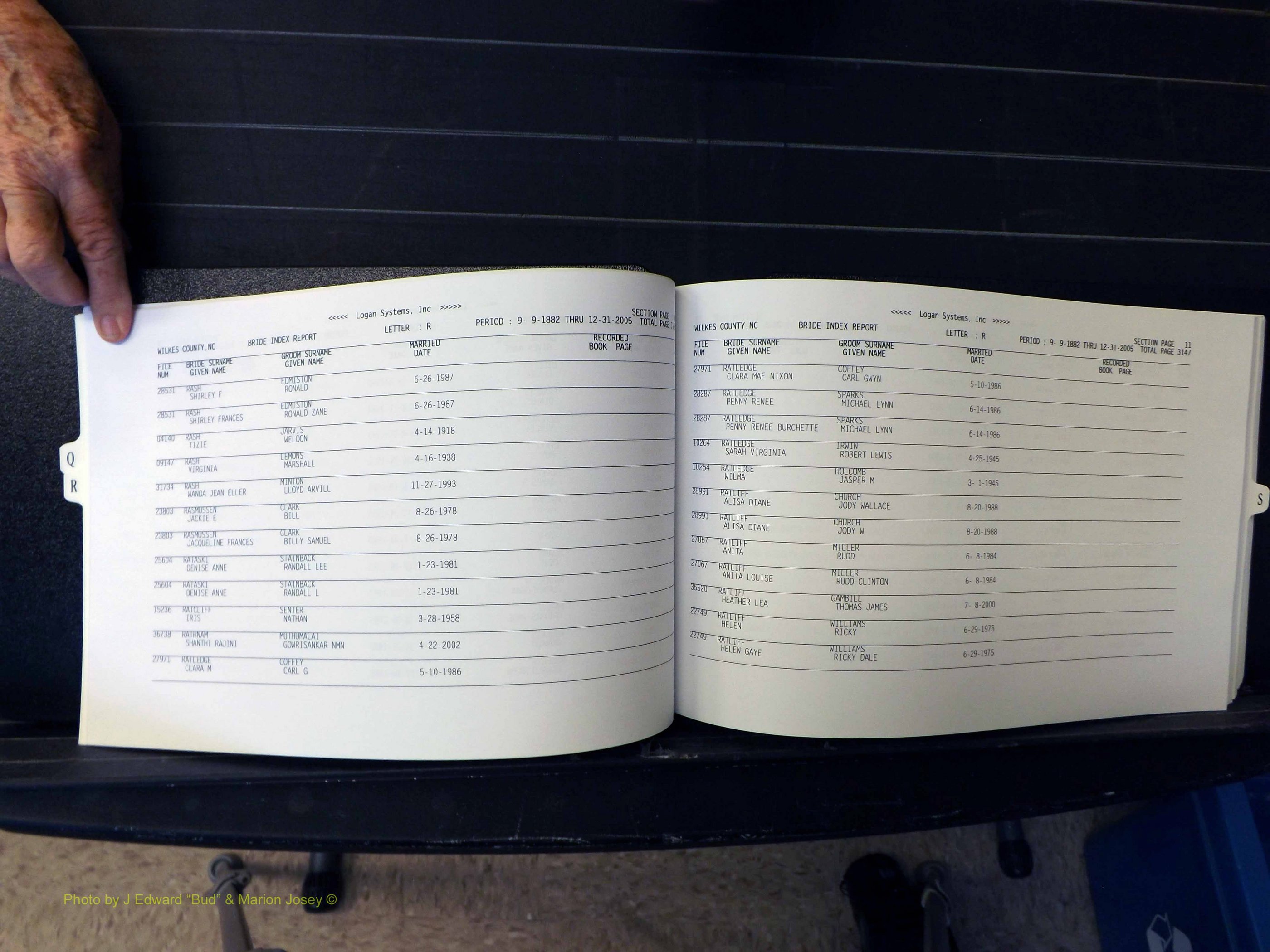Wilkes Co, NC, Marriages, Female Index, Q-S, 1882-2005 (109).JPG