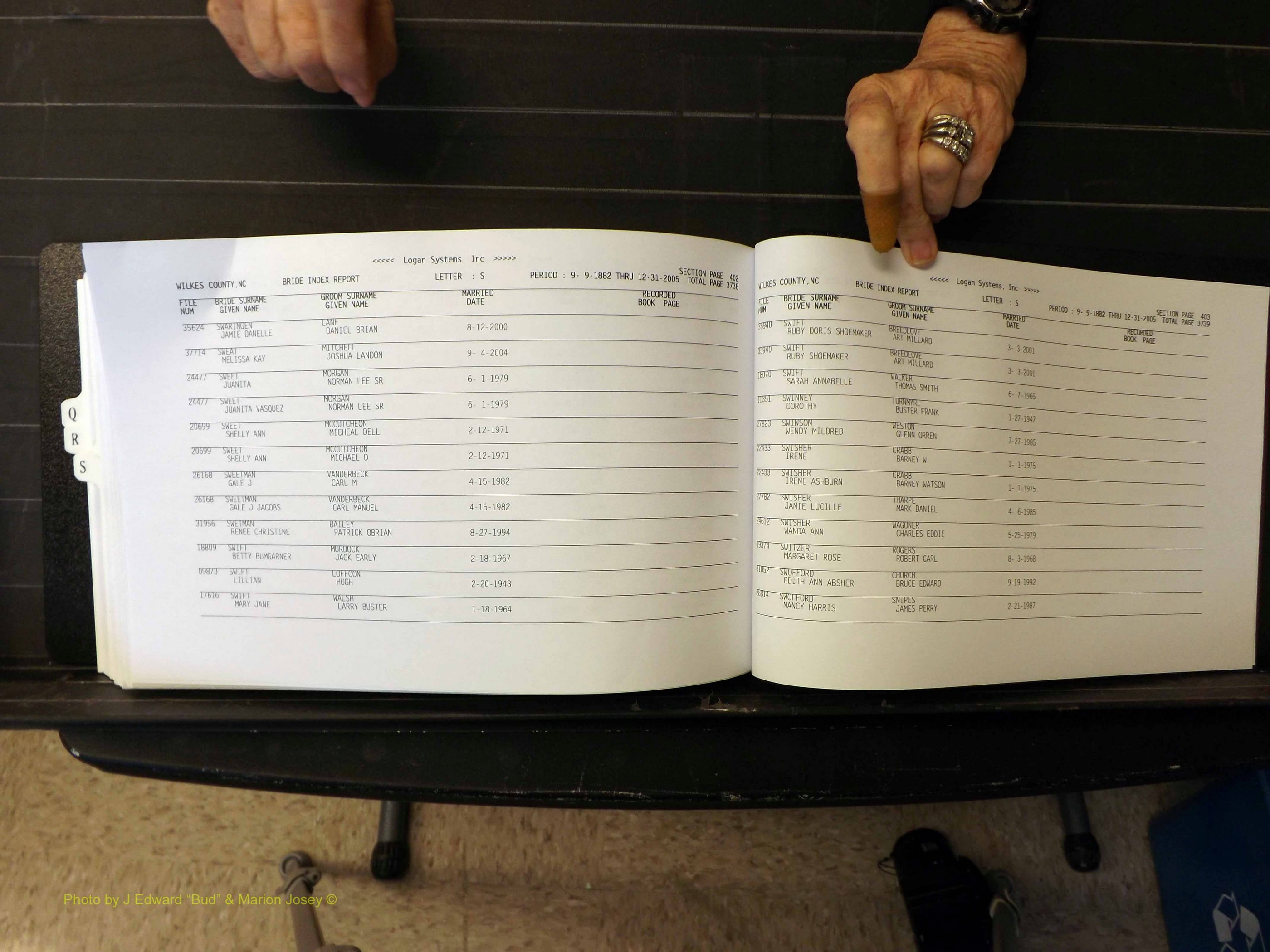 Wilkes Co, NC, Marriages, Female Index, Q-S, 1882-2005 (407).JPG