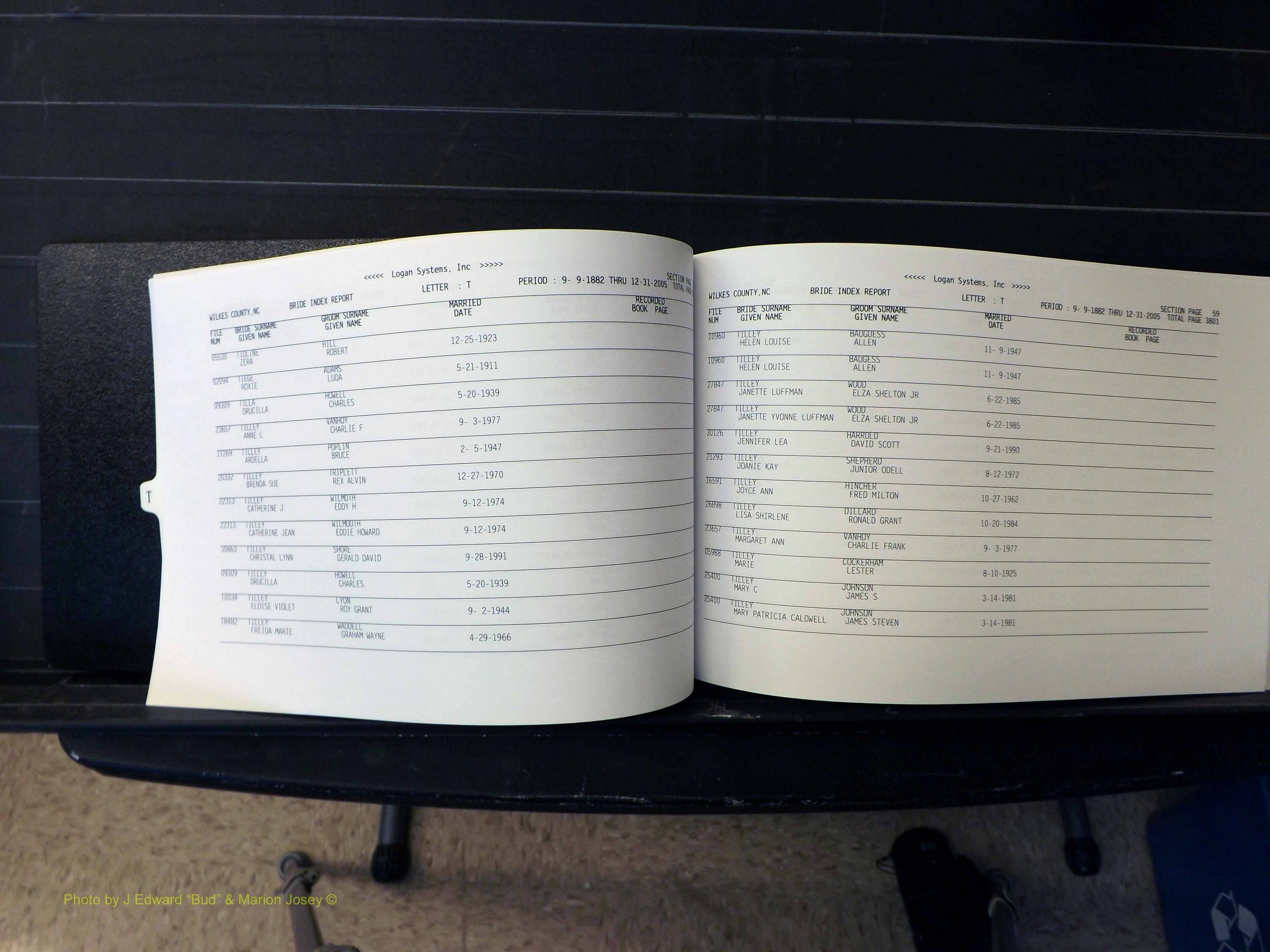 Wilkes Co, NC, Marriages, Female Index, T-Z, 1882-2005 (130).JPG
