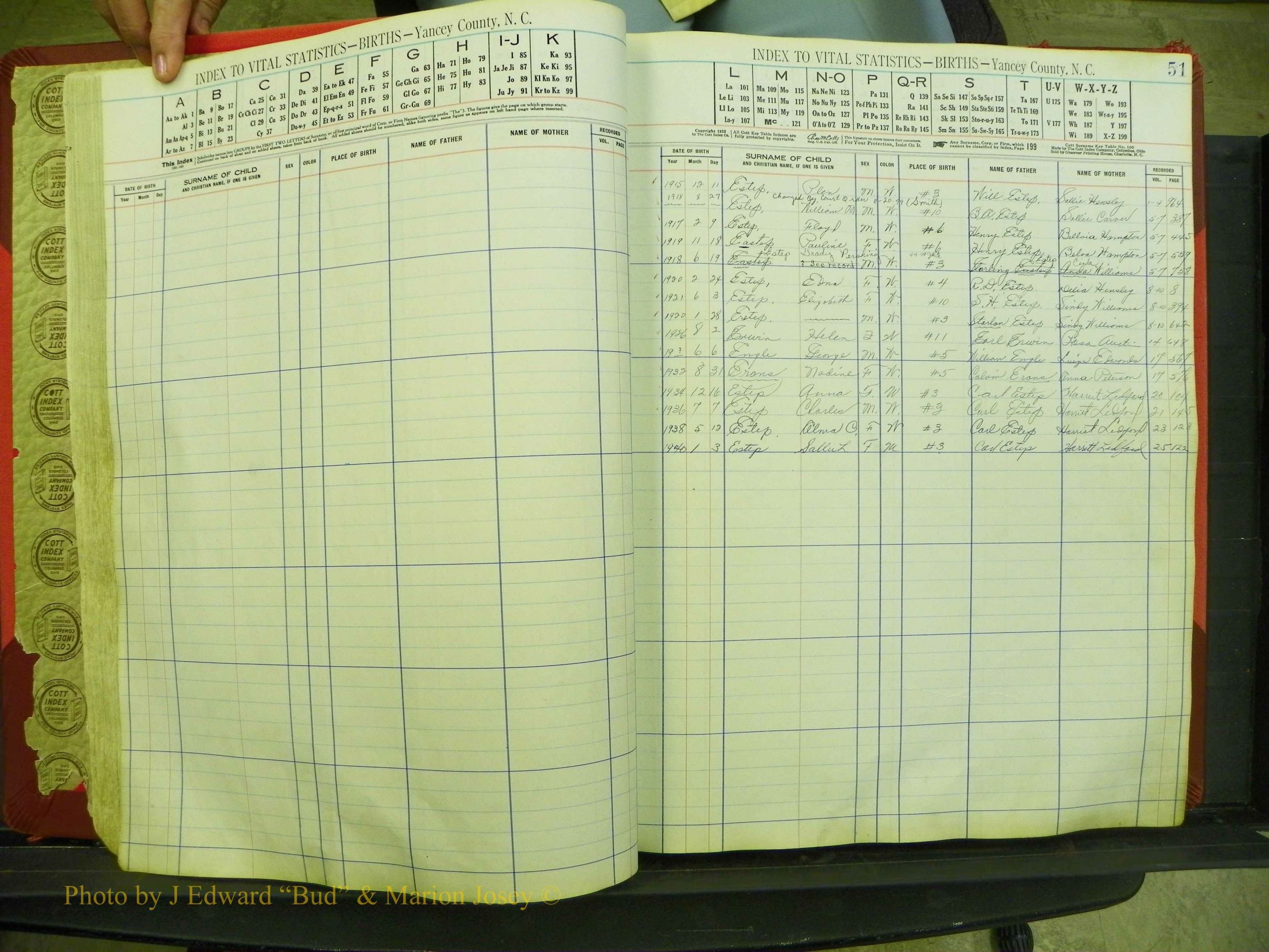 Yancey Births, 1913-1939, Index E, 51.JPG