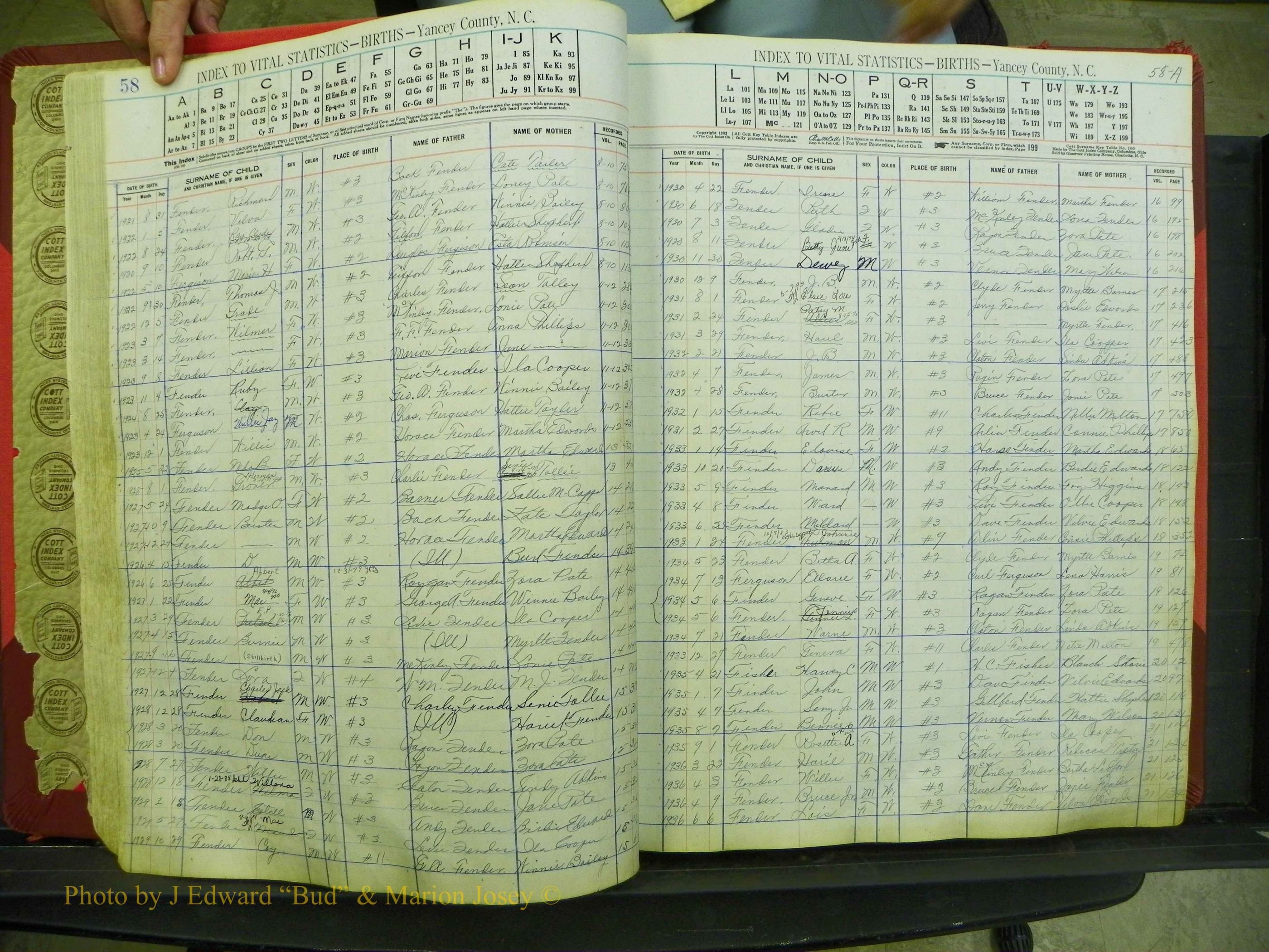 Yancey Births, 1913-1939, Index F, 58-58a.JPG